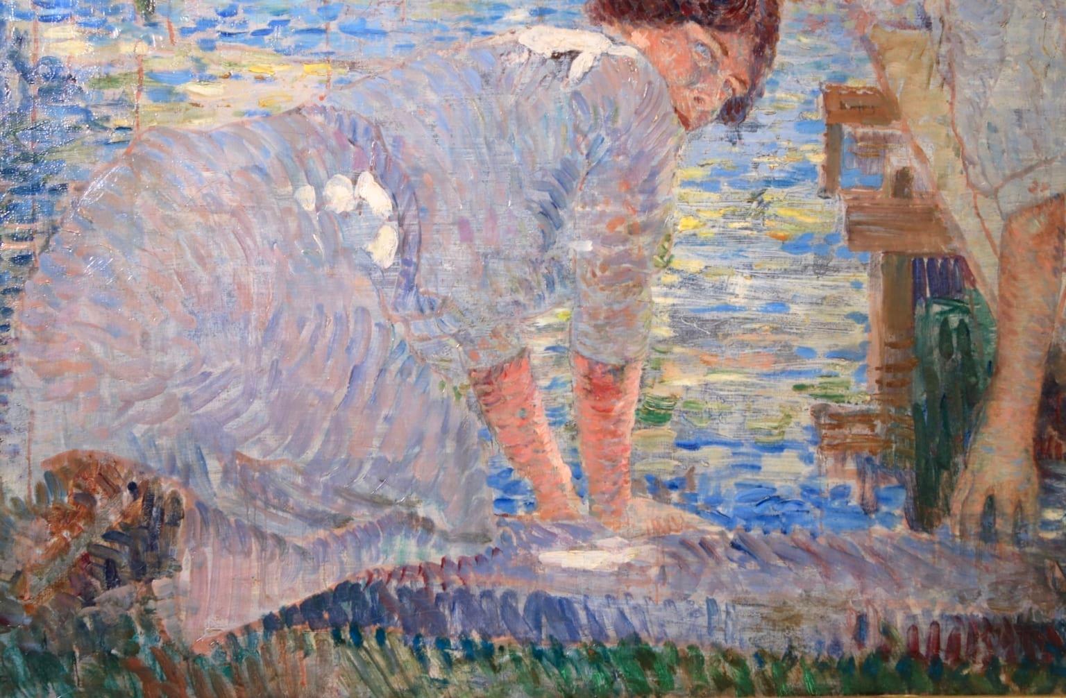 Lavandieres - Impressionist Oil, Women by River in Landscape by Paul Villiers 4
