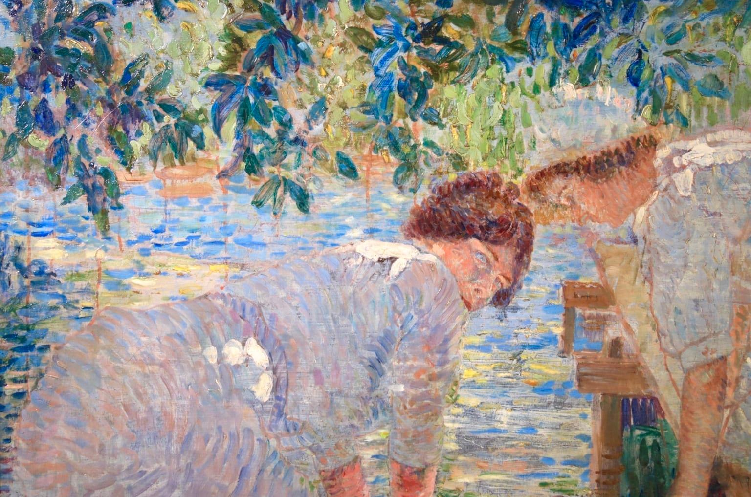 Lavandieres - Impressionist Oil, Women by River in Landscape by Paul Villiers 5