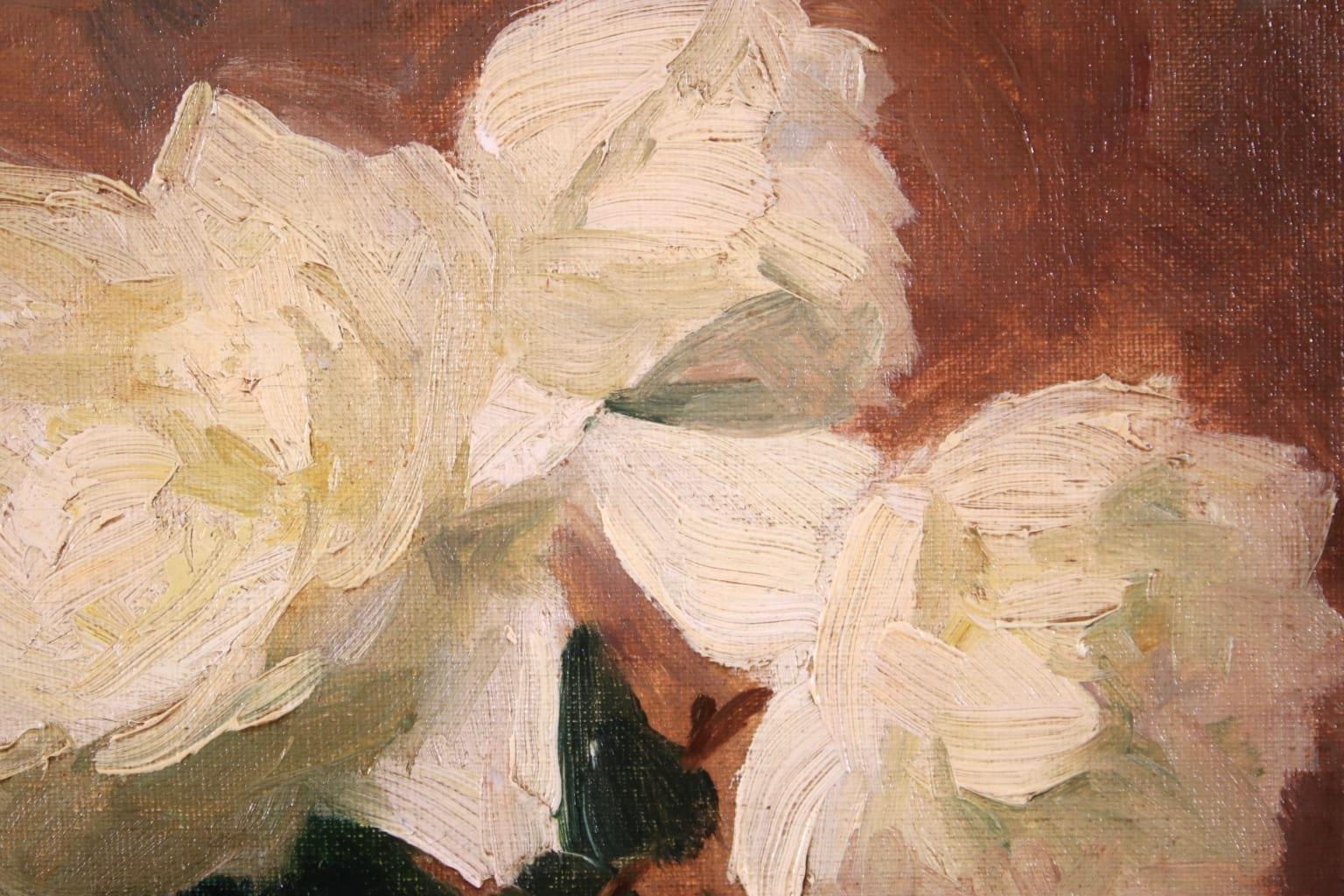Roses Blanches - Impressionist Oil, Still Life White Flowers, Circle of E Manet 2