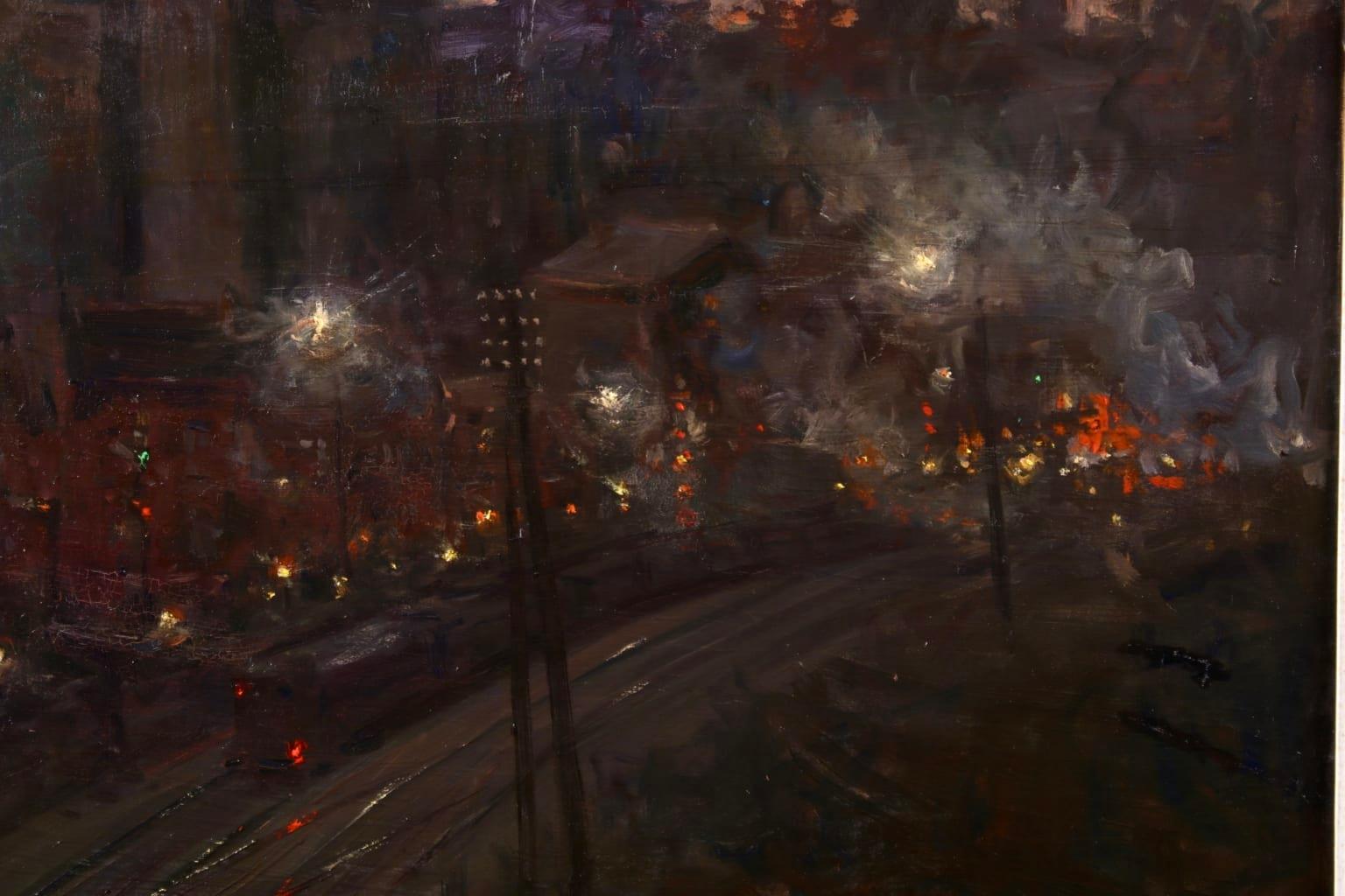 Blast Furnaces - Night - Realist Oil, Industrial Cityscape by Oswald Poreau 5