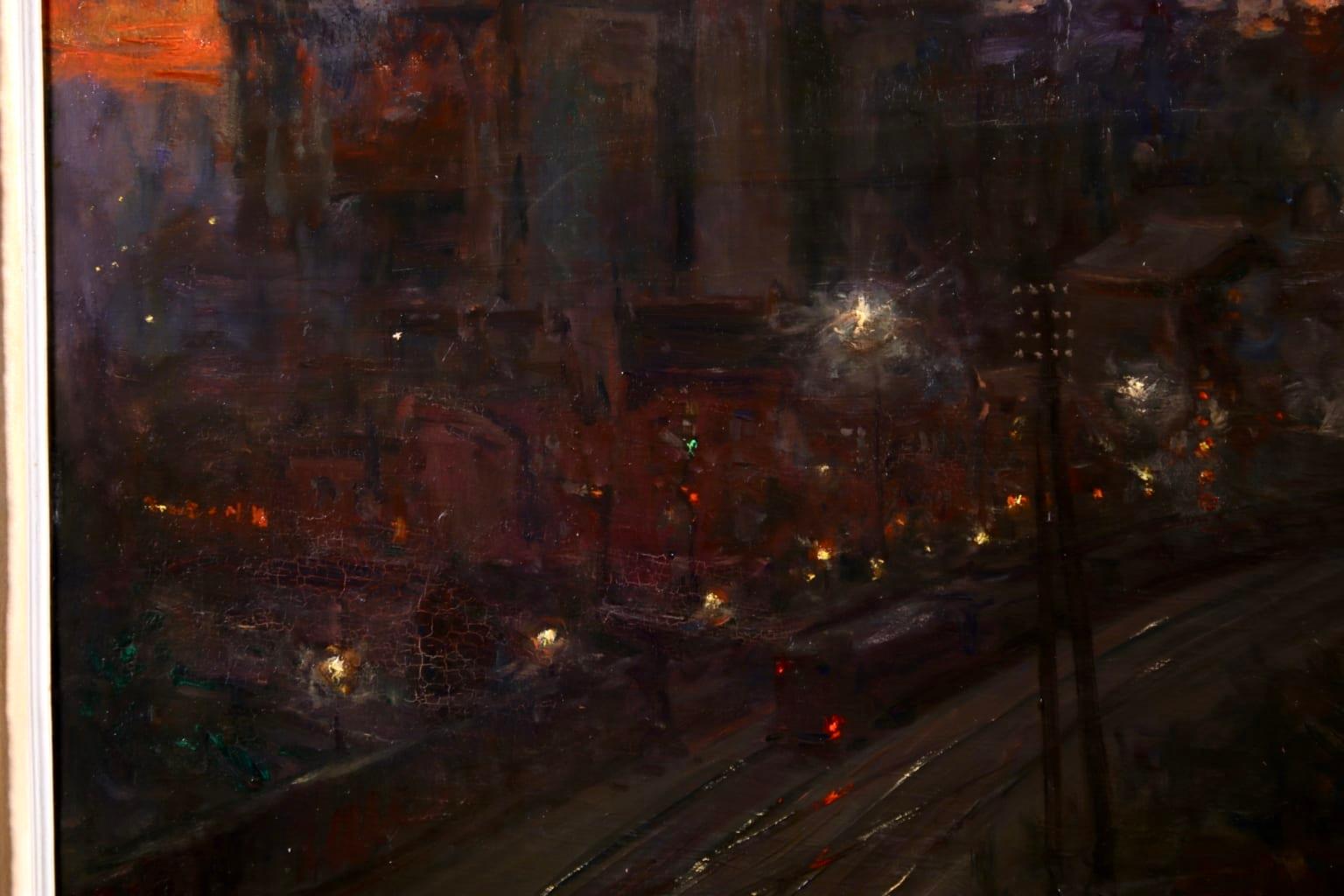 Blast Furnaces - Night - Realist Oil, Industrial Cityscape by Oswald Poreau 6