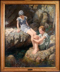 Little Fishes - Impressionist Oil, Figures in Landscape by Rowland Wheelwright