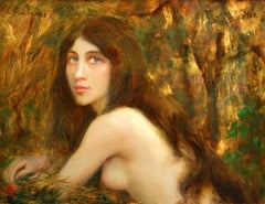 Woodland Nymph - Impressionist Oil, Portrait of a Nude by Leon Printemps