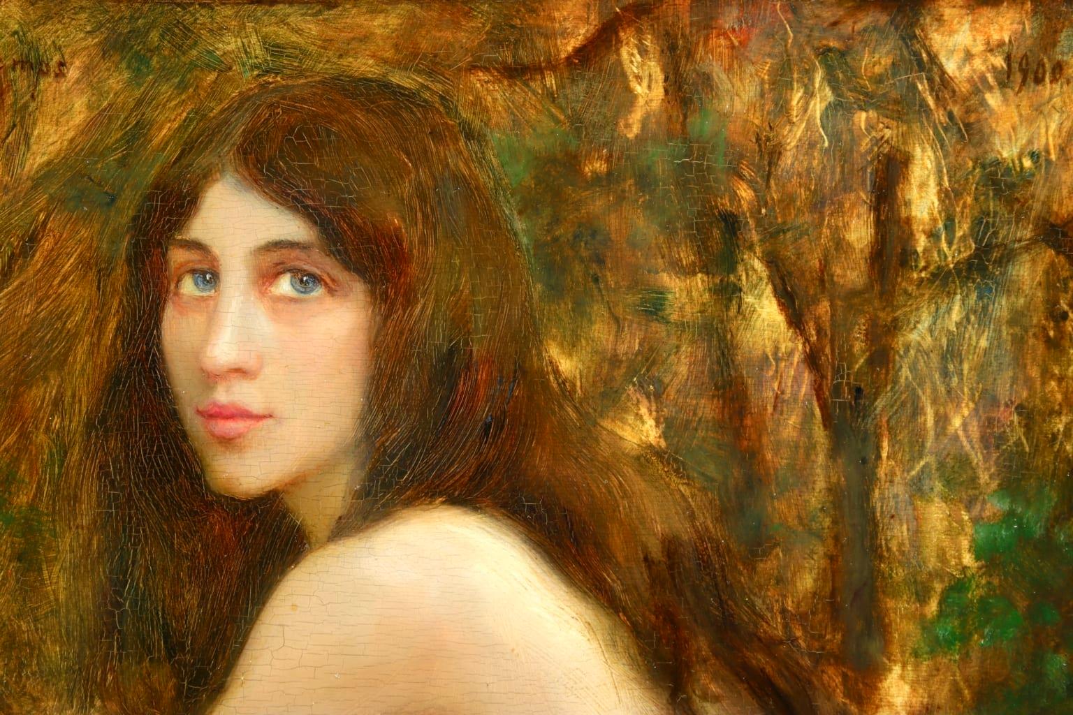 Woodland Nymph - Impressionist Oil, Portrait of a Nude by Leon Printemps 6