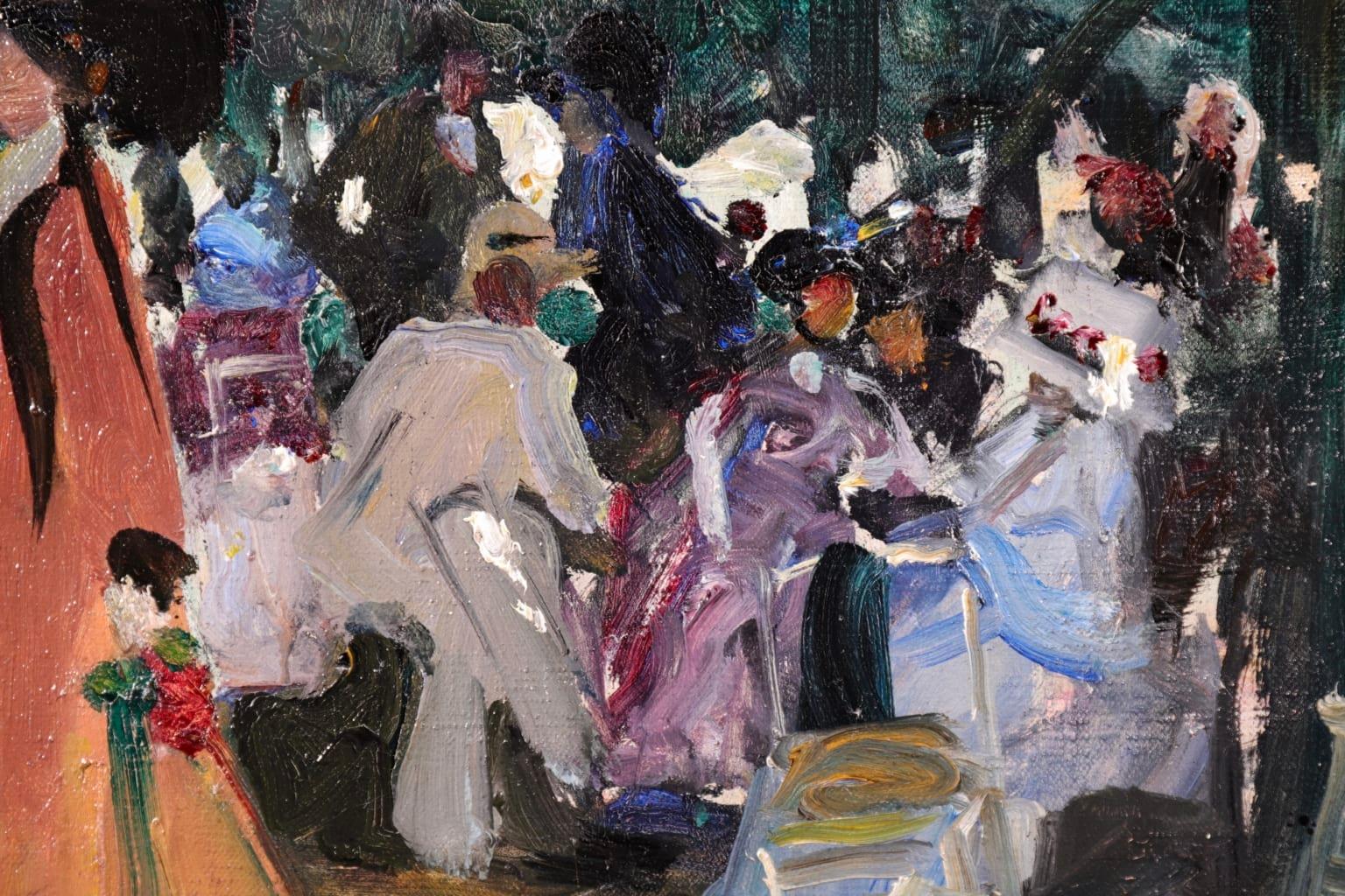 A wonderful oil on canvas by French painter Lucien Smith depicting a group of elegant ladies and gentleman gathered in a park, relaxing in the shade of the trees.

Signature:
Signed lower right and further signed and numbered