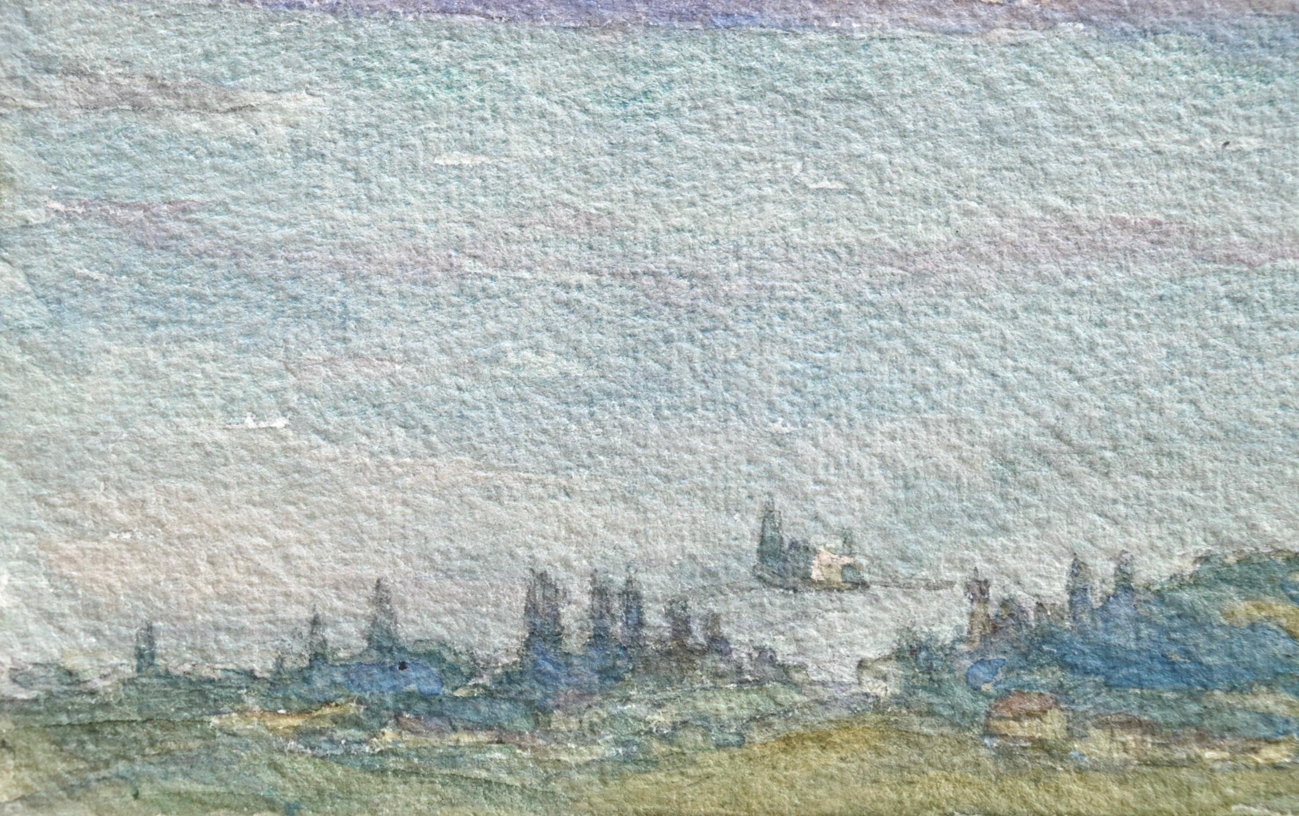 Lago Lemán - Acuarela impresionista francesa, Lago en paisaje de Henri Duhem 4