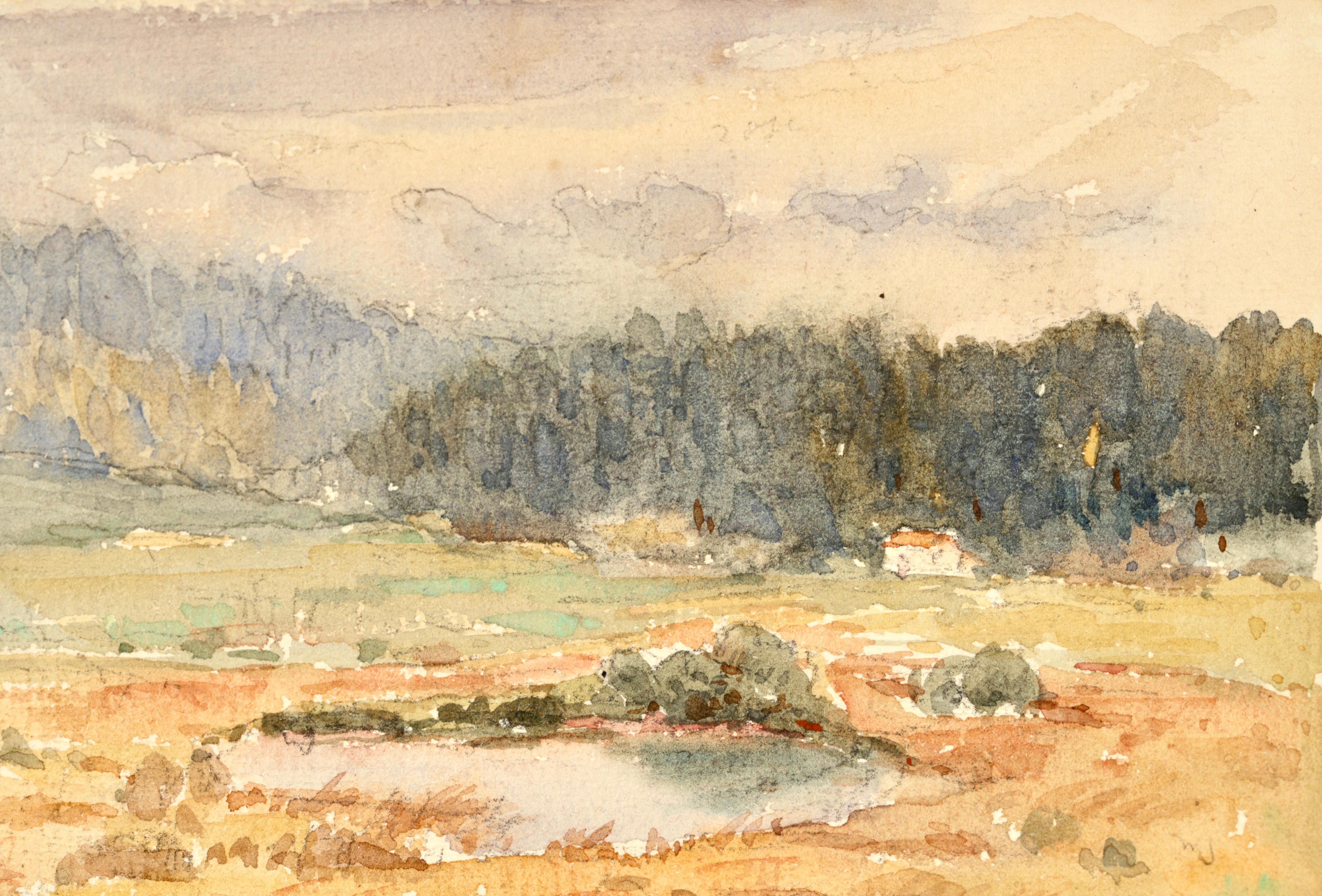 Mont Riant 1925 - Französisches impressionistisches Aquarell, Landschaft von Henri Duhem im Angebot 4
