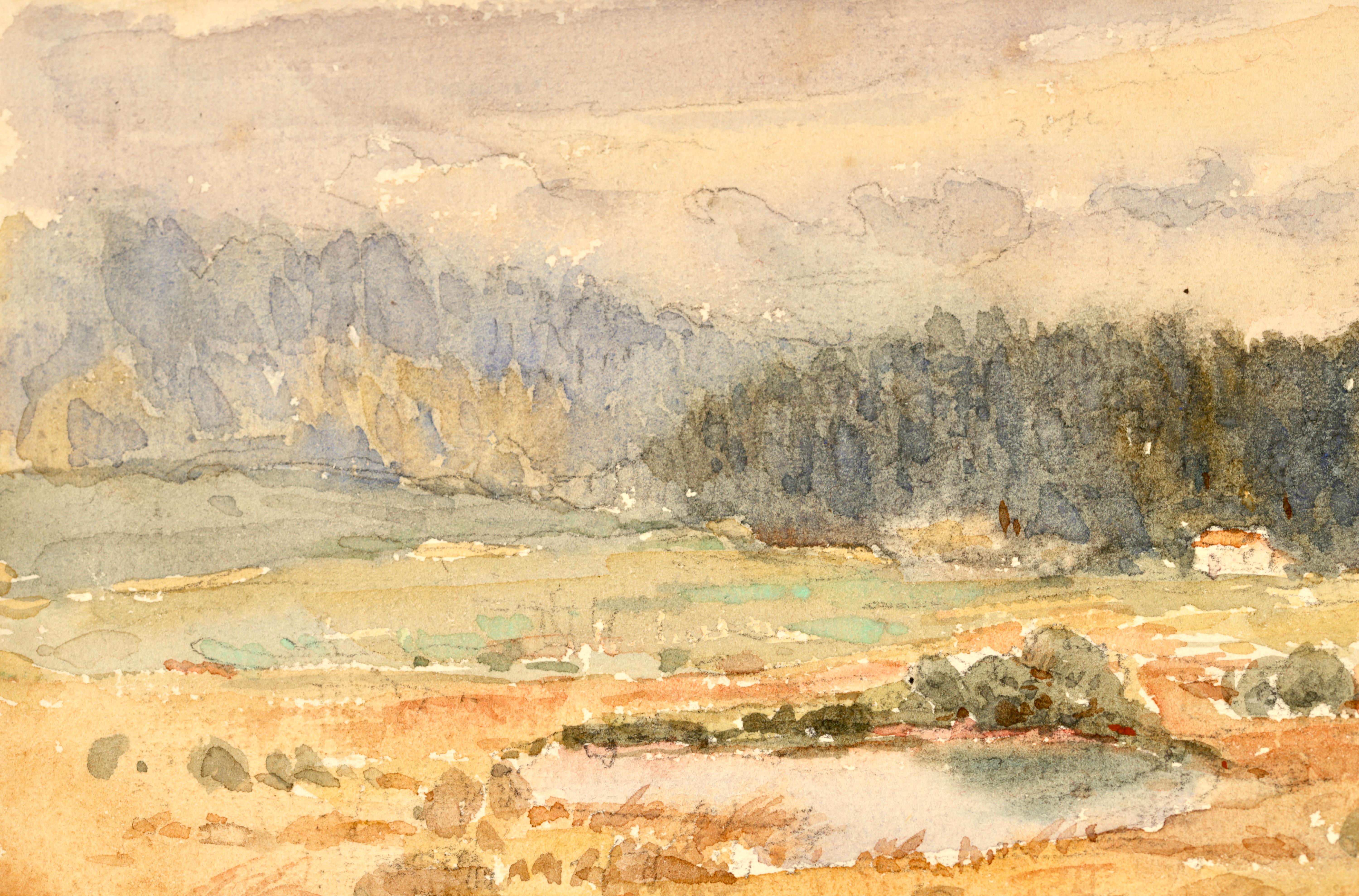 Mont Riant 1925 - Französisches impressionistisches Aquarell, Landschaft von Henri Duhem im Angebot 3