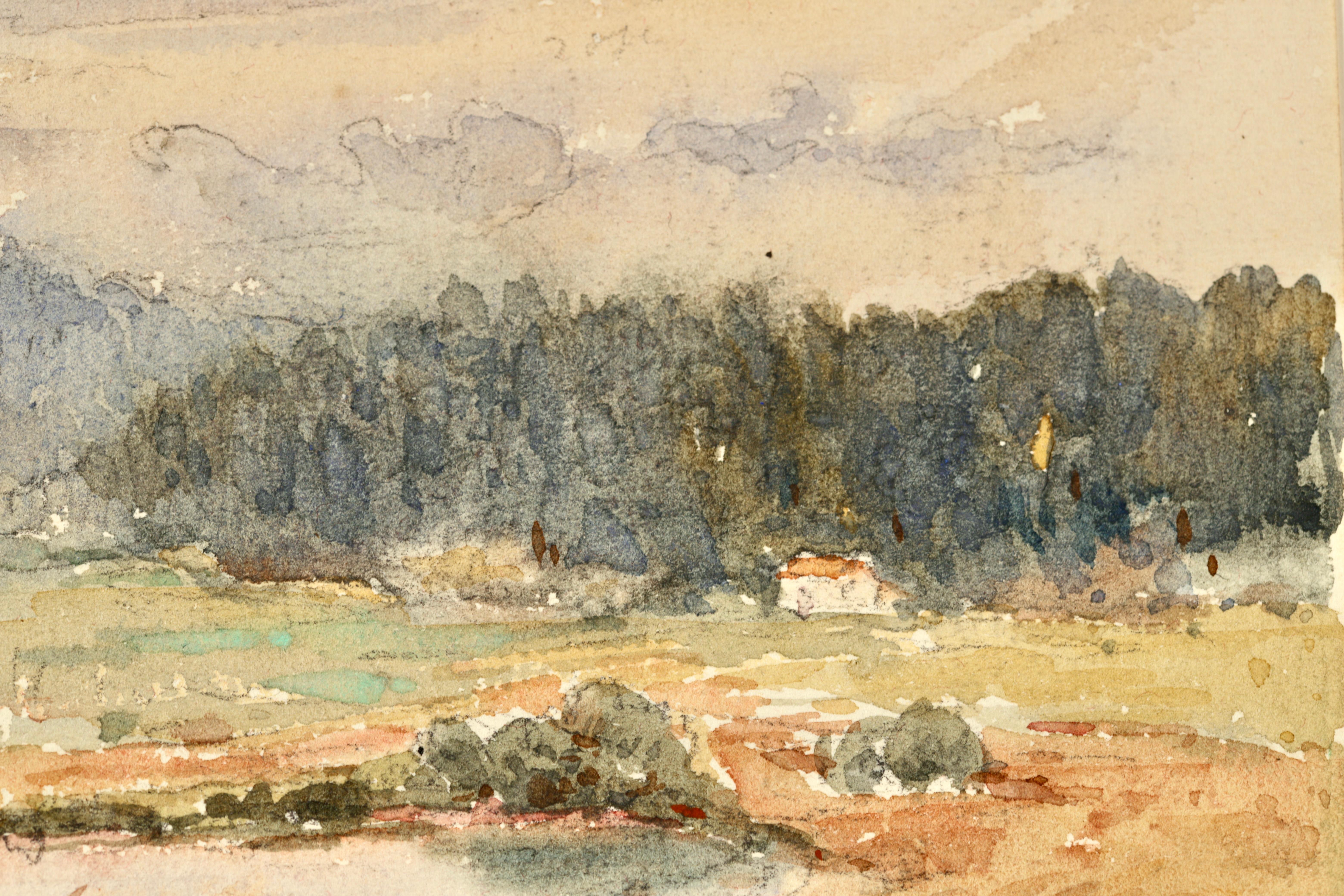 Mont Riant 1925 - Französisches impressionistisches Aquarell, Landschaft von Henri Duhem im Angebot 6