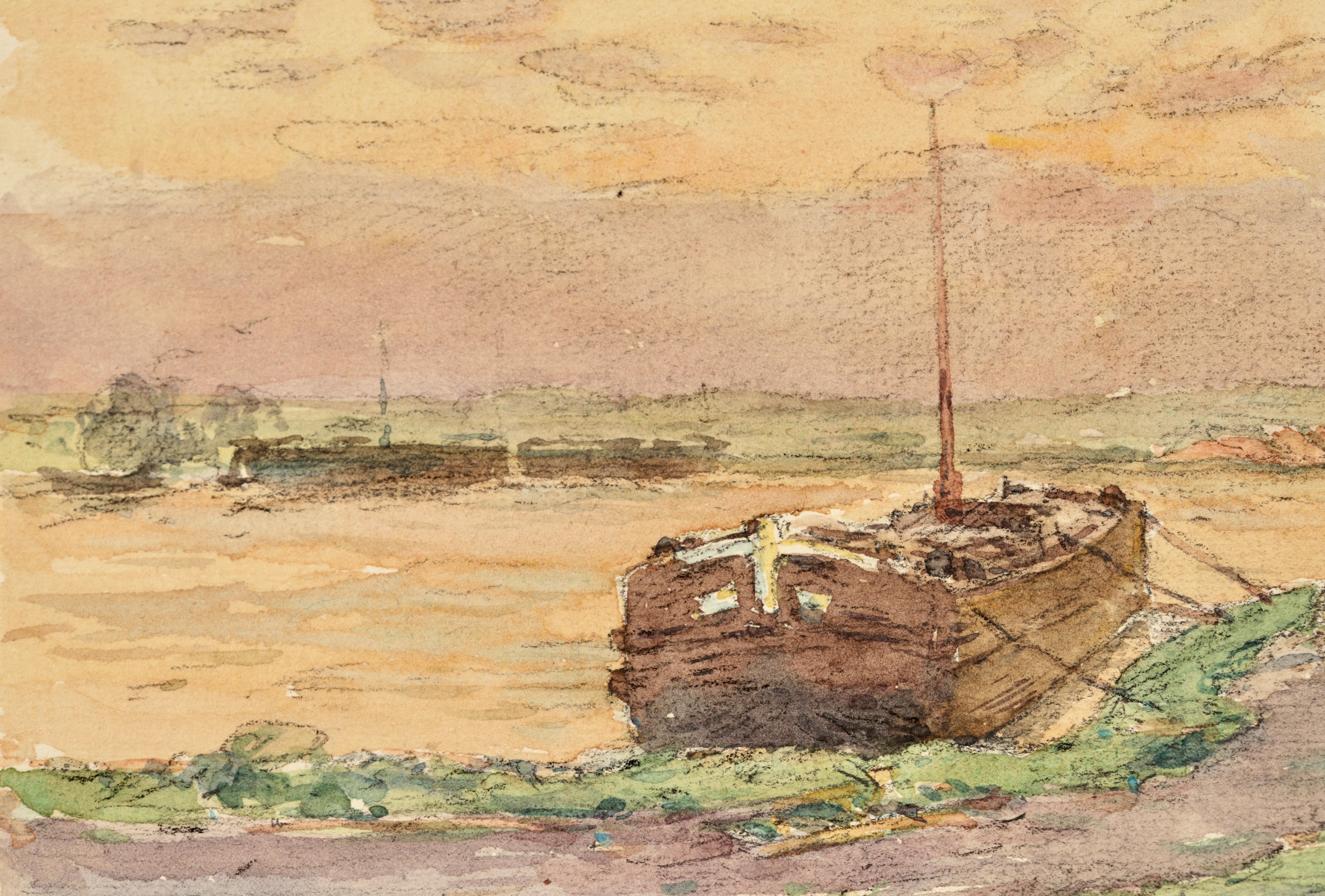 Sur la riviere - Impressionist Watercolor, Figure in Landscape by Henri Duhem For Sale 7