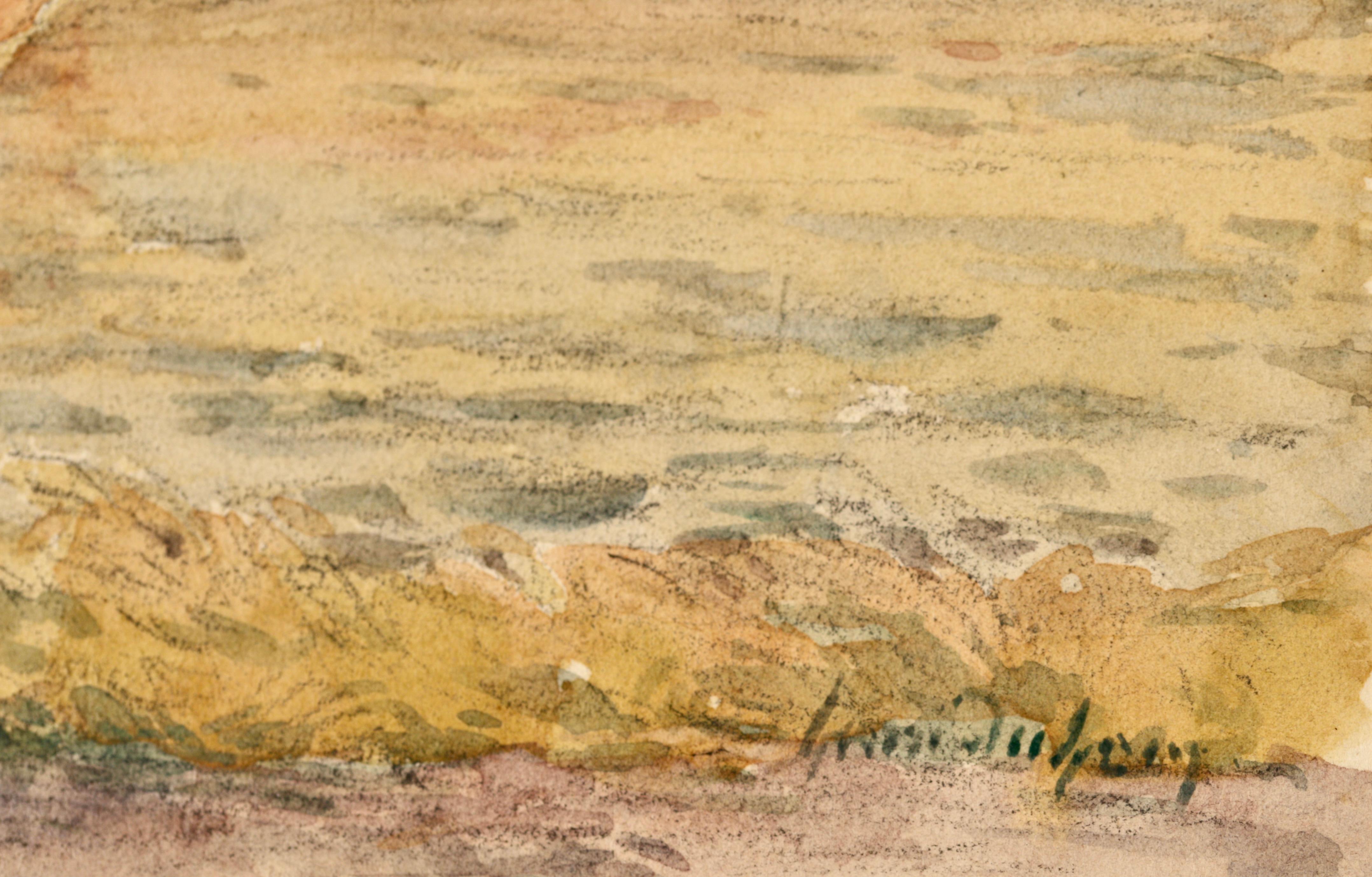 The Boathouse - Impressionist Watercolor, River Landscape by Henri Duhem For Sale 1