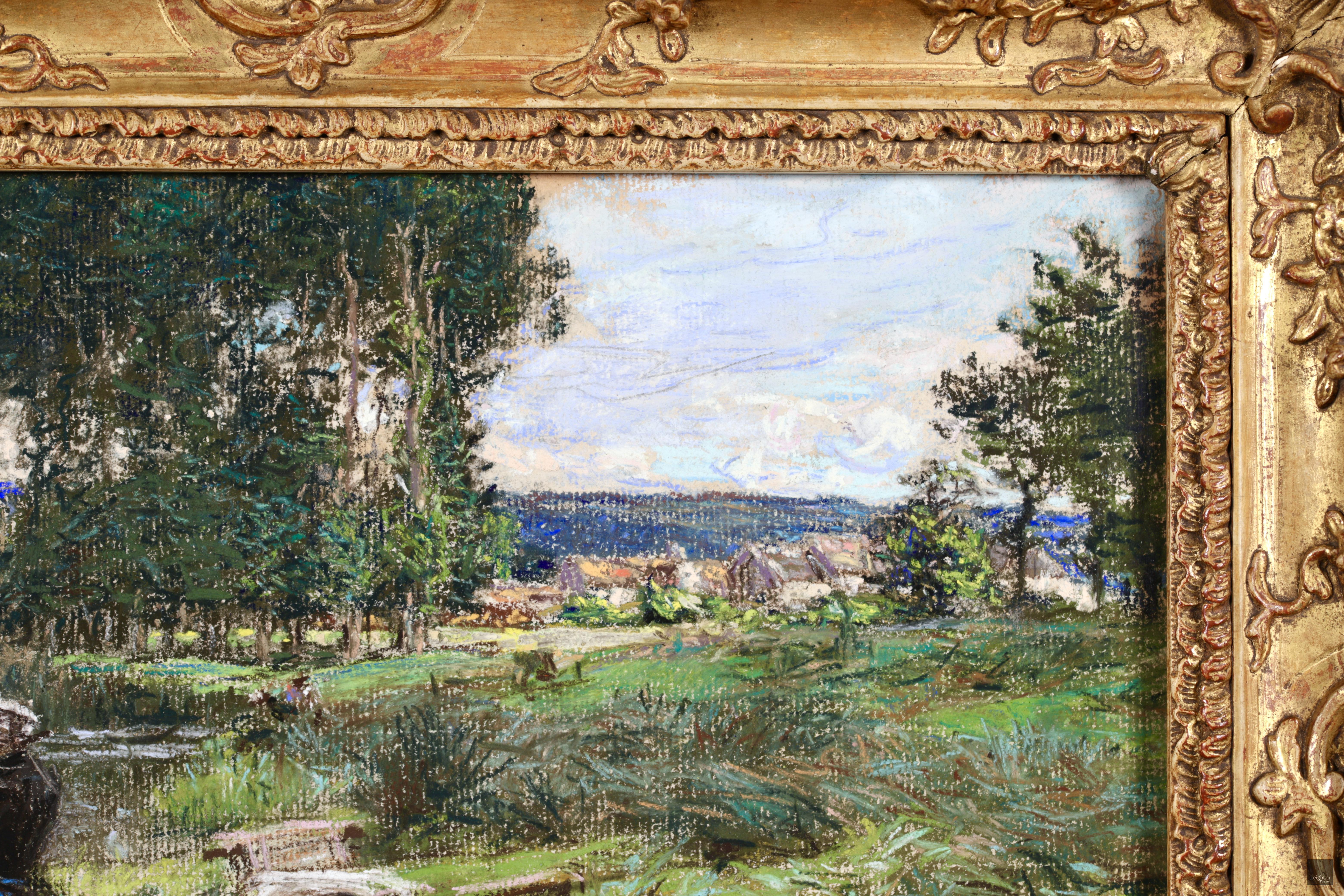 Deux Laveuses - Barbizon Pastel, Figures in Landscape de Leon Augustin Lhermitte - École de Barbizon Art par Léon Augustin Lhermitte