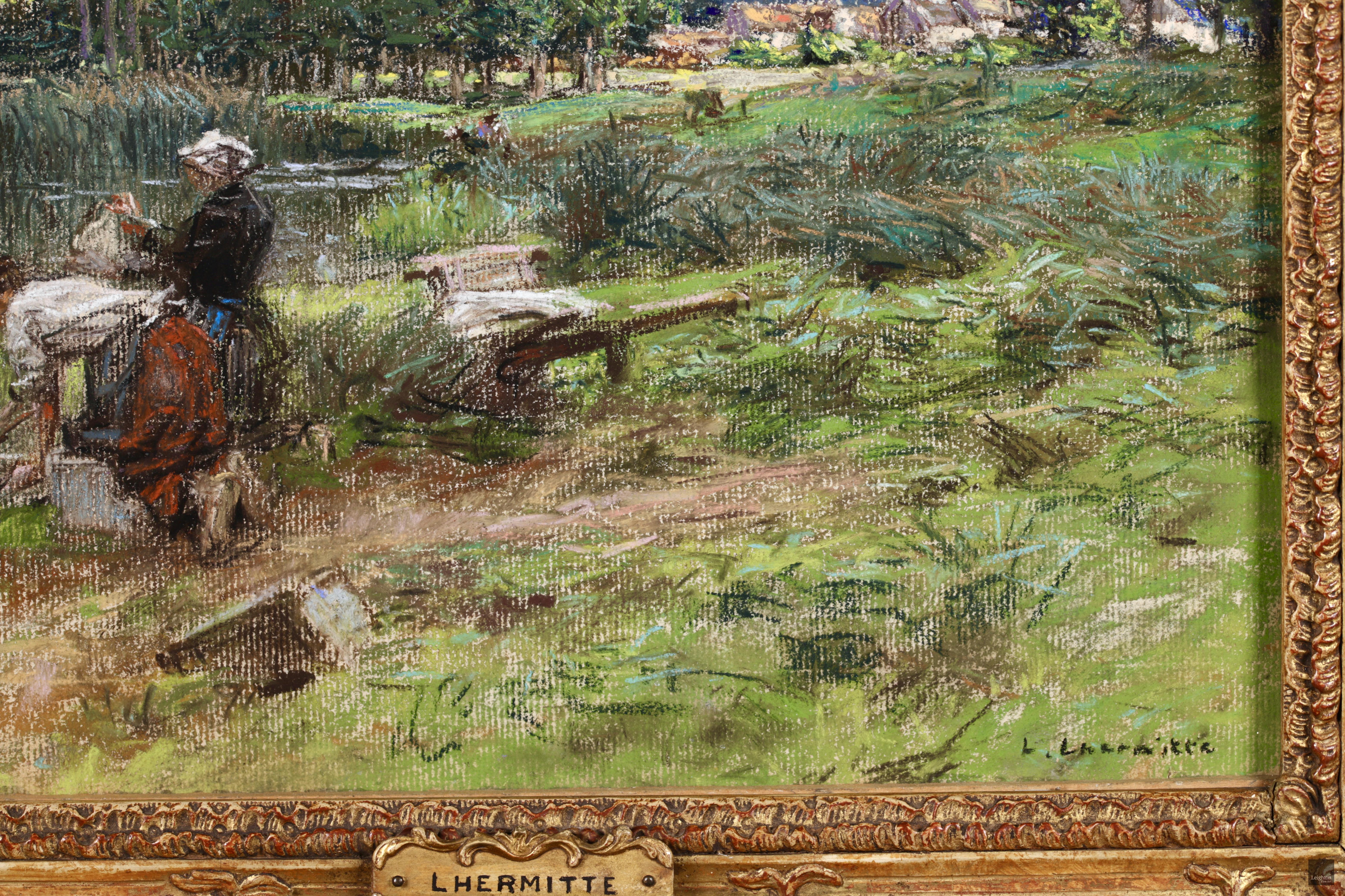 Deux Laveuses - Barbizon Pastel, Figures in Landscape de Leon Augustin Lhermitte 4