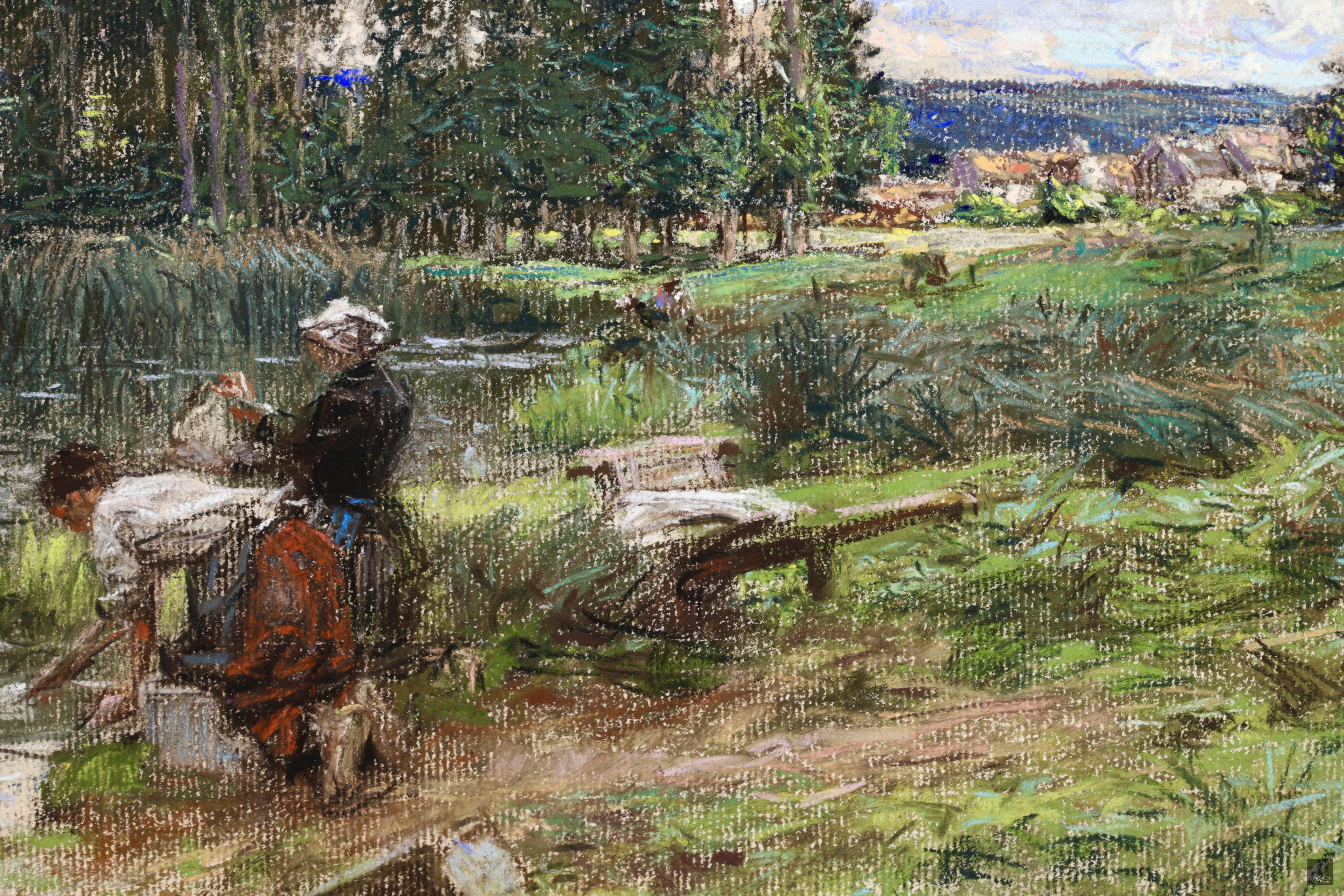 Deux Laveuses - Barbizon Pastel, Figures in Landscape de Leon Augustin Lhermitte 6