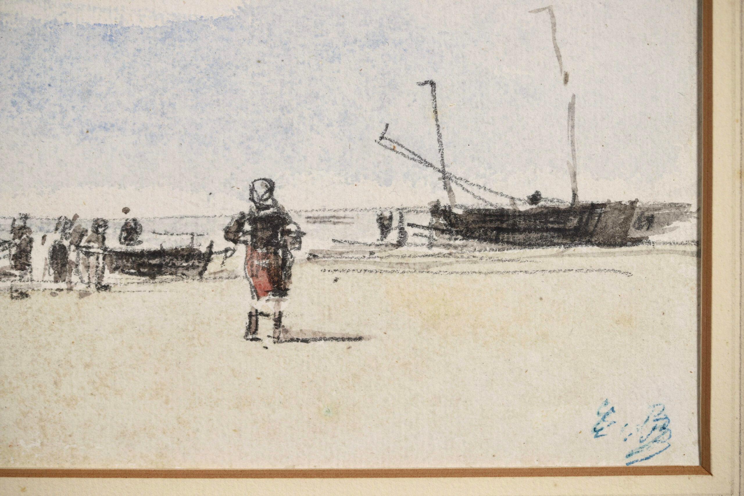 Figuren am Strand – Impressionistische Landschaftsaquarelle von Eugene Boudin im Angebot 1
