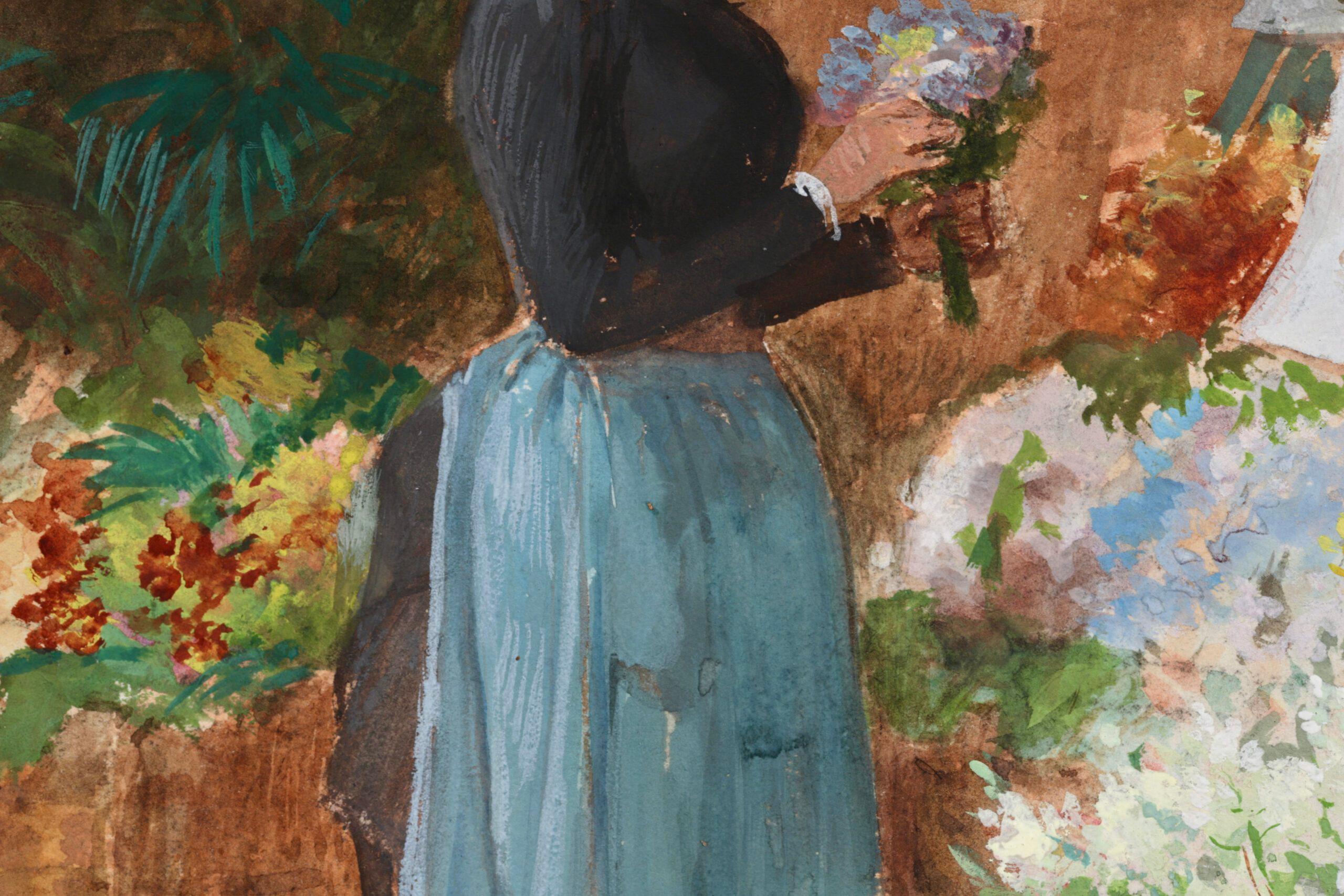 Le vendeur de fleurs - aquarelle figurative réaliste française de Victor Gilbert en vente 1