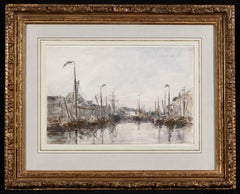 Les bassins de Bruxelles - Aquarelle de paysage impressionniste d'Eugène Boudin