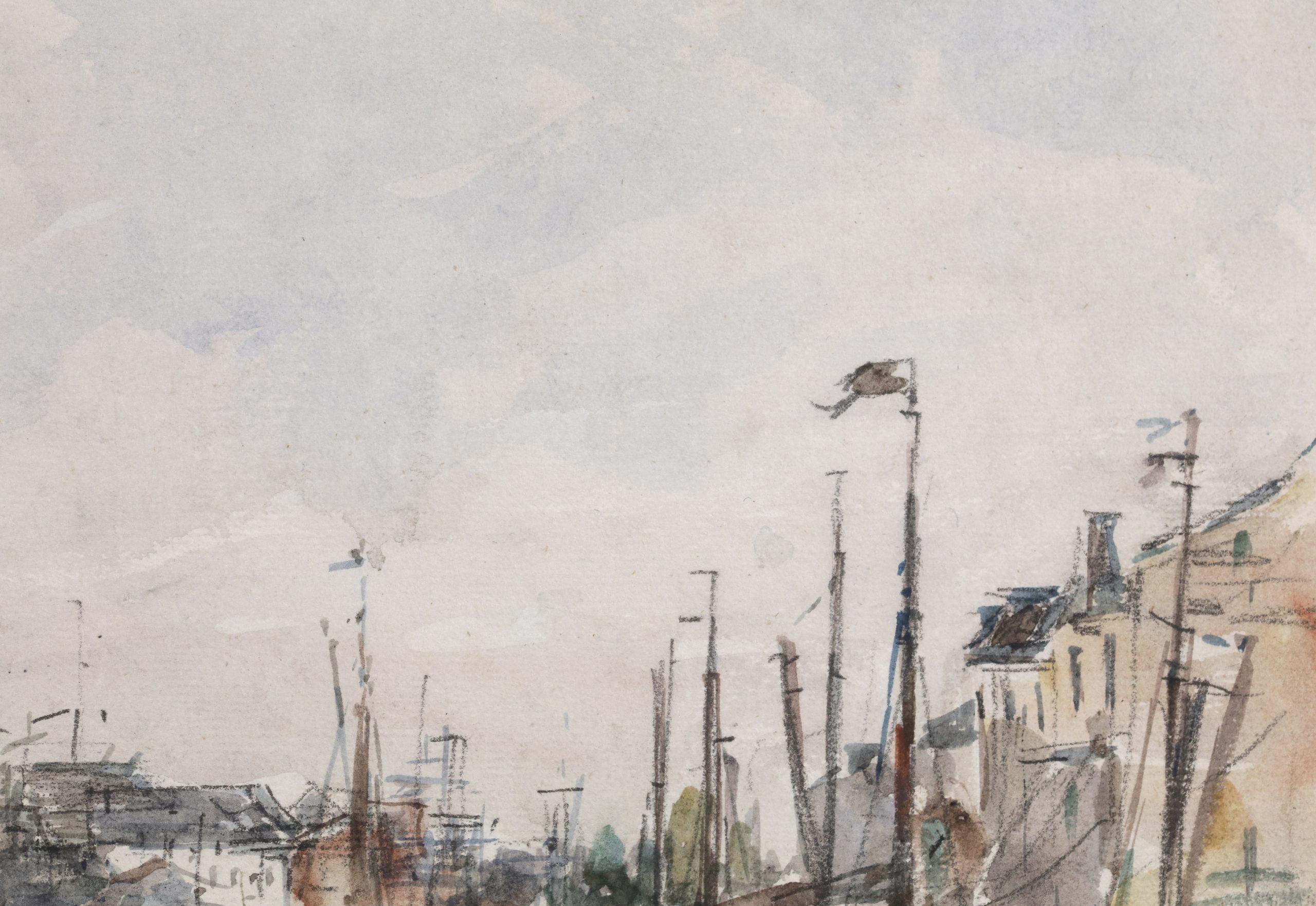 Les bassins de Bruxelles - Aquarelle de paysage impressionniste d'Eugène Boudin - Impressionnisme Art par Eugène Louis Boudin