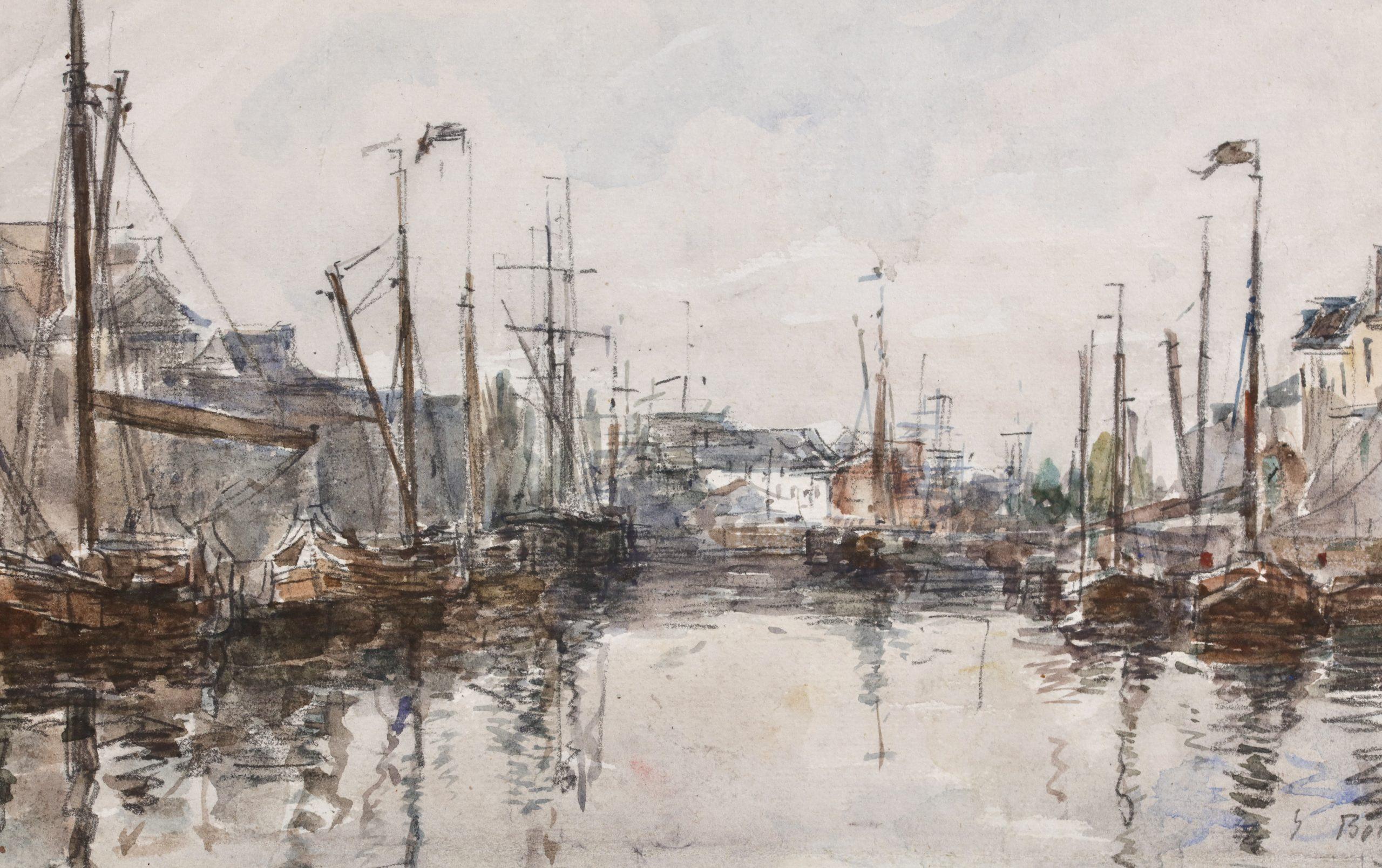 Les bassins de Bruxelles - Aquarelle de paysage impressionniste d'Eugène Boudin 3
