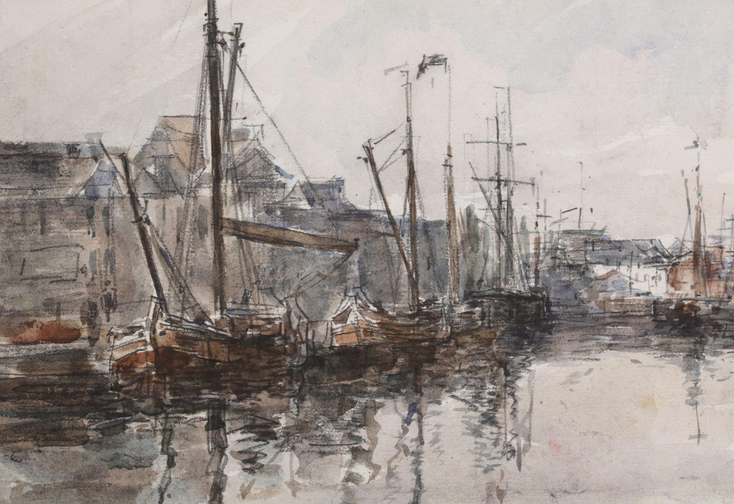 Les bassins de Bruxelles - Aquarelle de paysage impressionniste d'Eugène Boudin 2