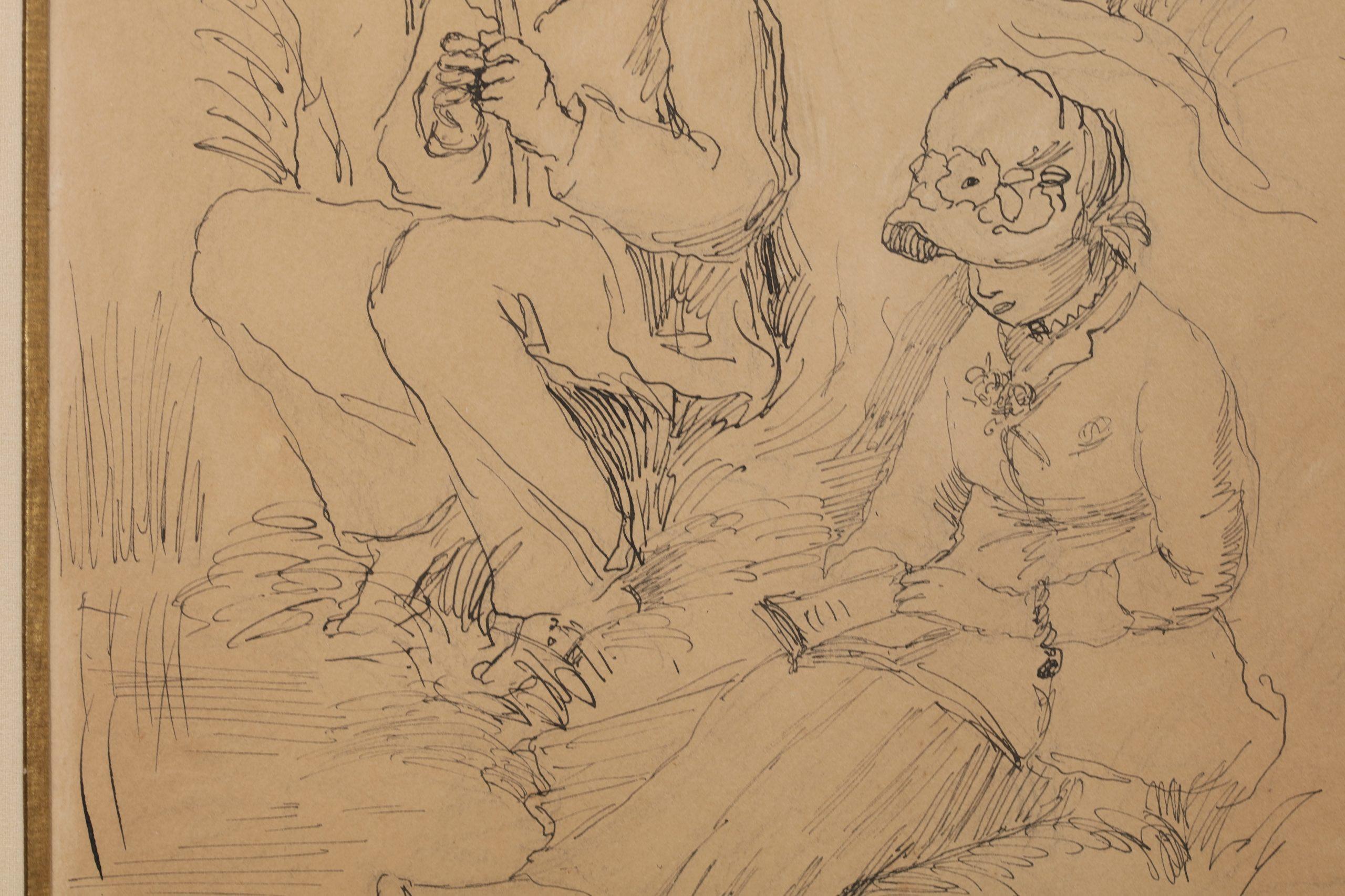 Pecheur a la ligne er femme lisant - Impressionist Ink & Crayon - Auguste Renoir - Art by Pierre-Auguste Renoir