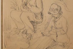 Pecheur a la ligne er femme lisant - Impressionist Ink & Crayon - Auguste Renoir