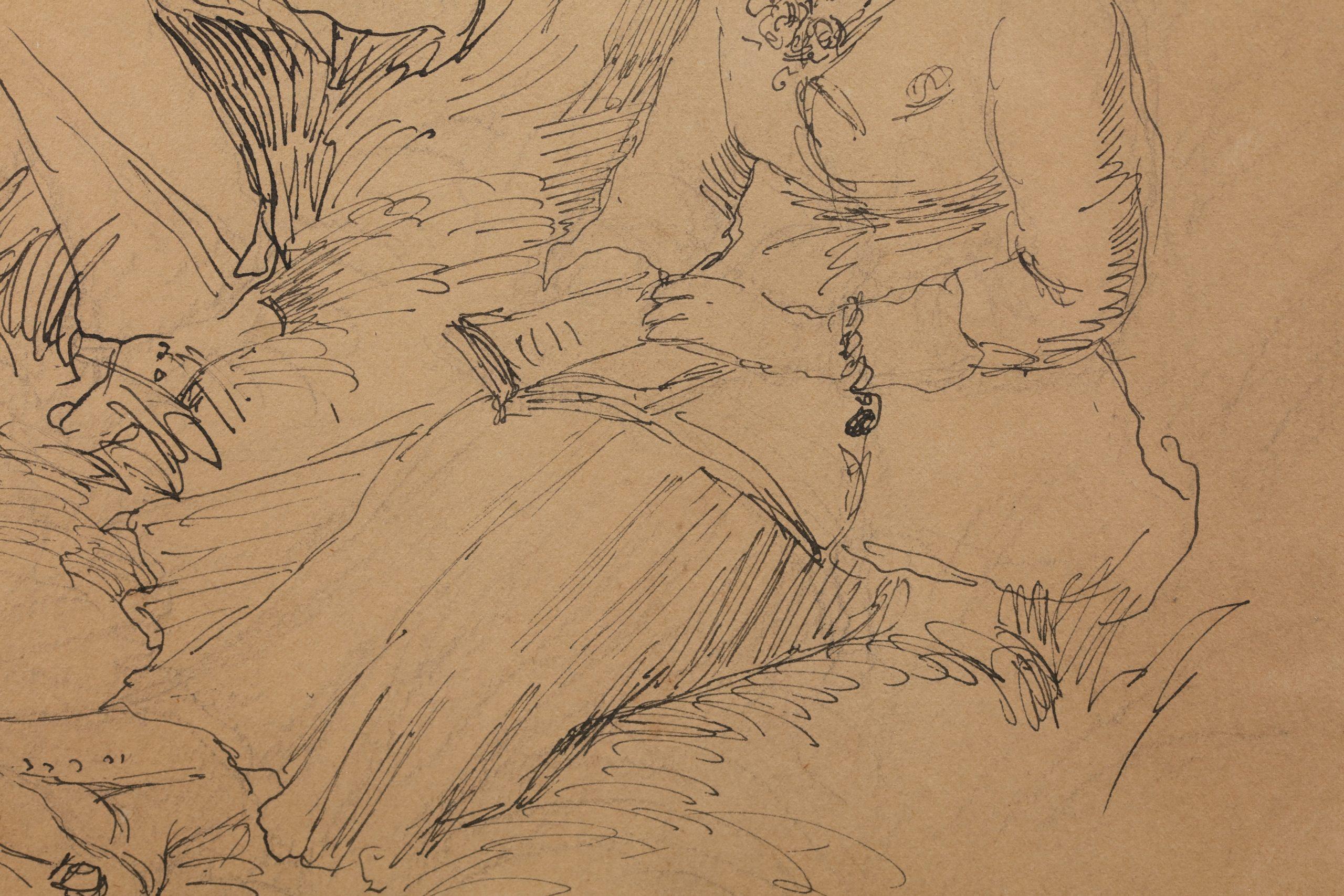 Pecheur a la ligne er femme lisant - Impressionist Ink & Crayon - Auguste Renoir 1