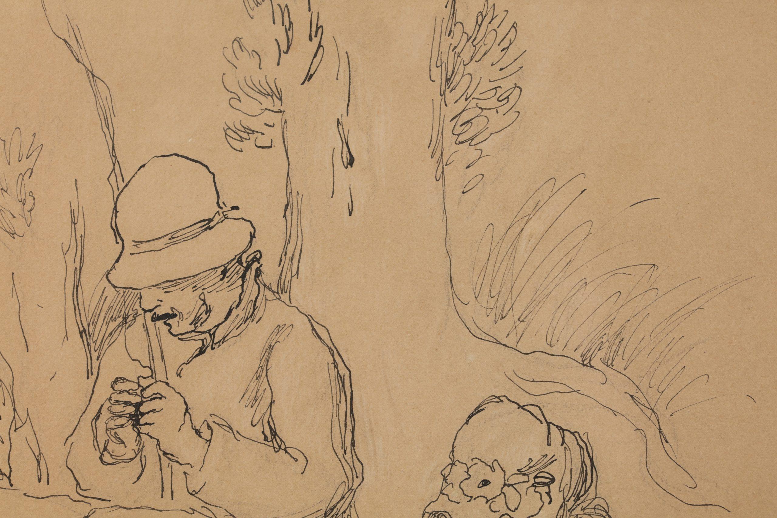 Pecheur a la ligne er femme lisant - Impressionist Ink & Crayon - Auguste Renoir 4