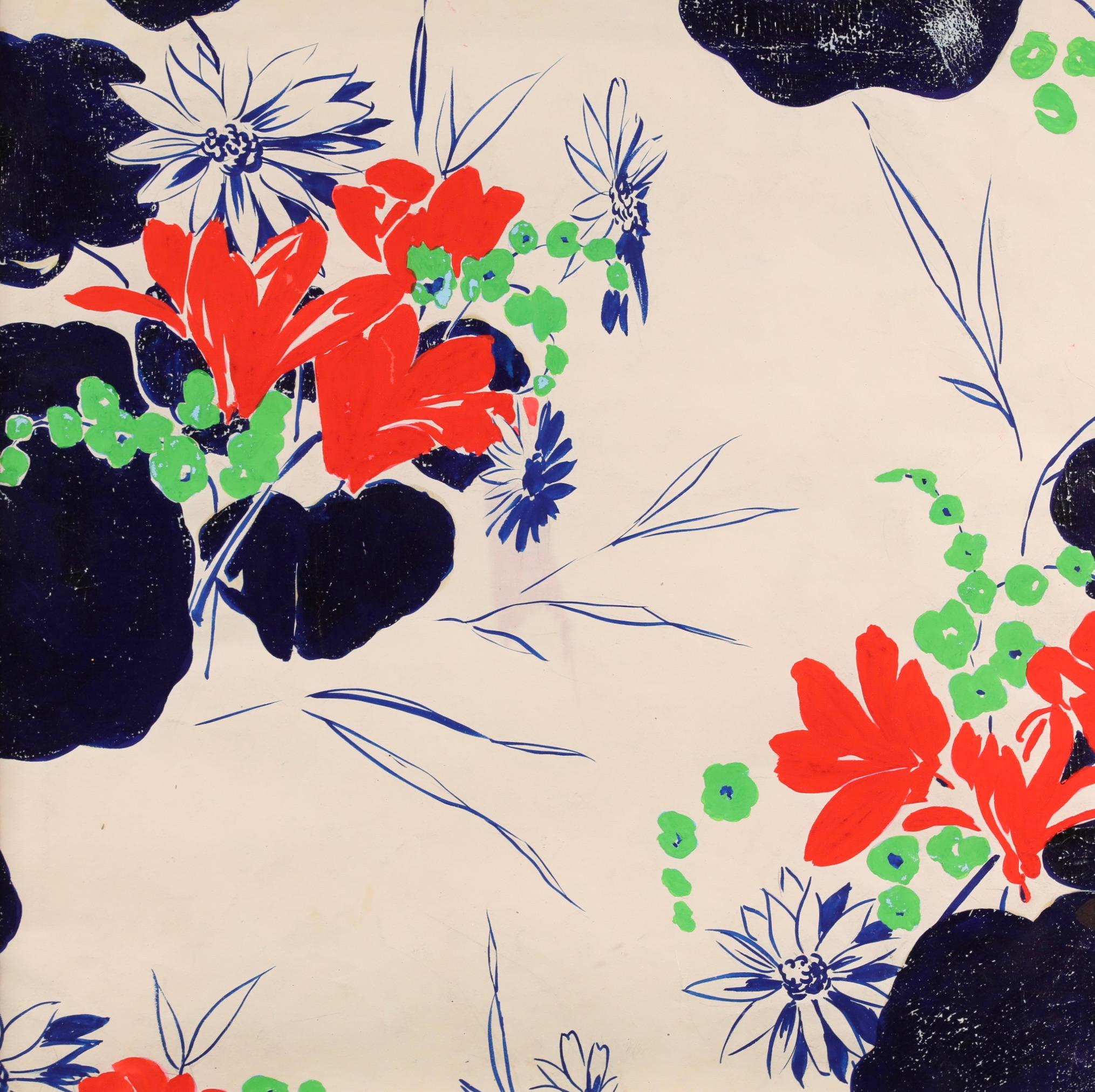 Projet de Tissus - Fiori Fauvisti Acquerello e Gouache di Raoul Dufy in vendita 1