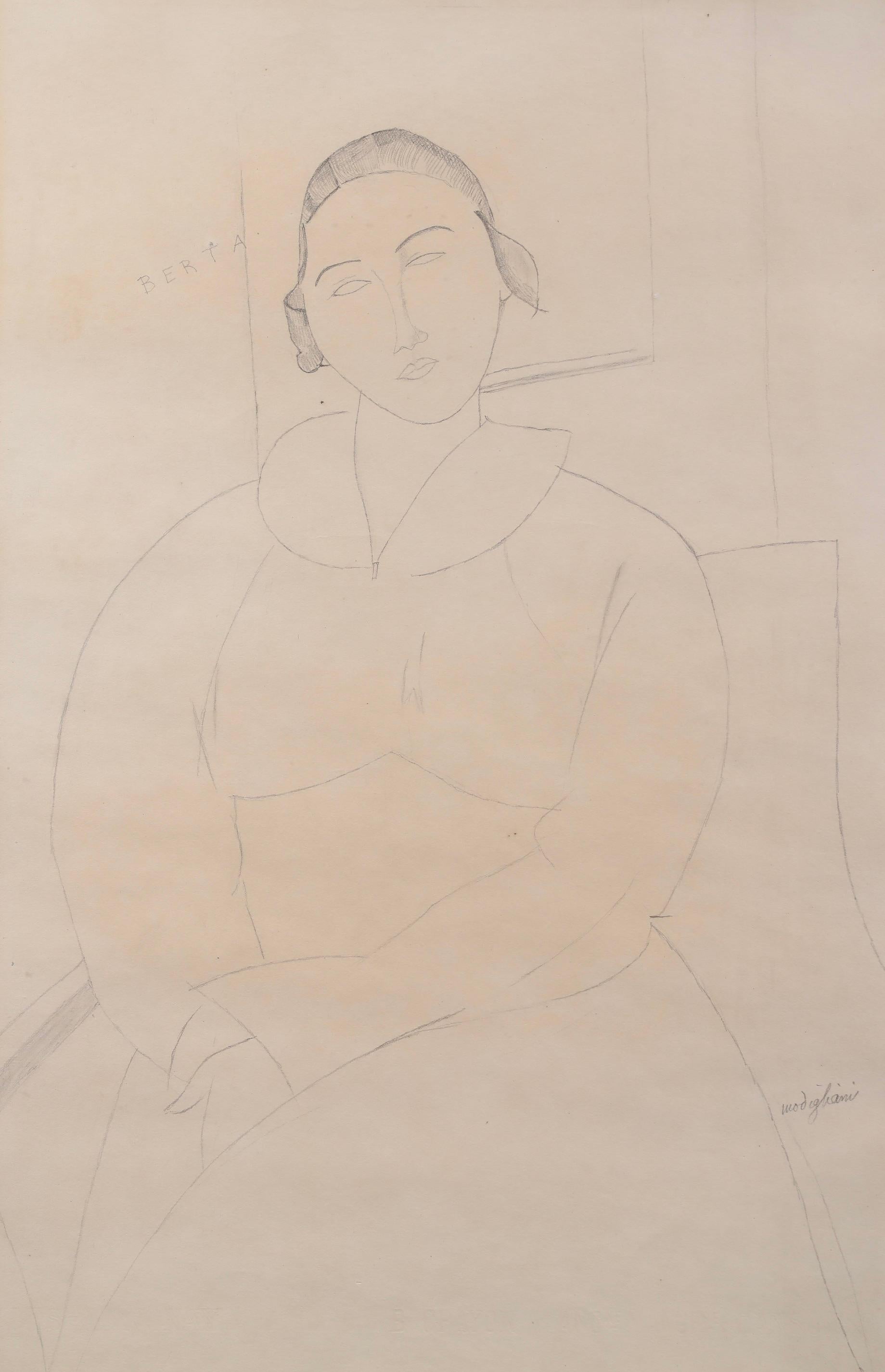 Retrato de Berthe Lipchitz - Retrato moderno Dibujo a lápiz - Amedeo Modigliani en venta 1
