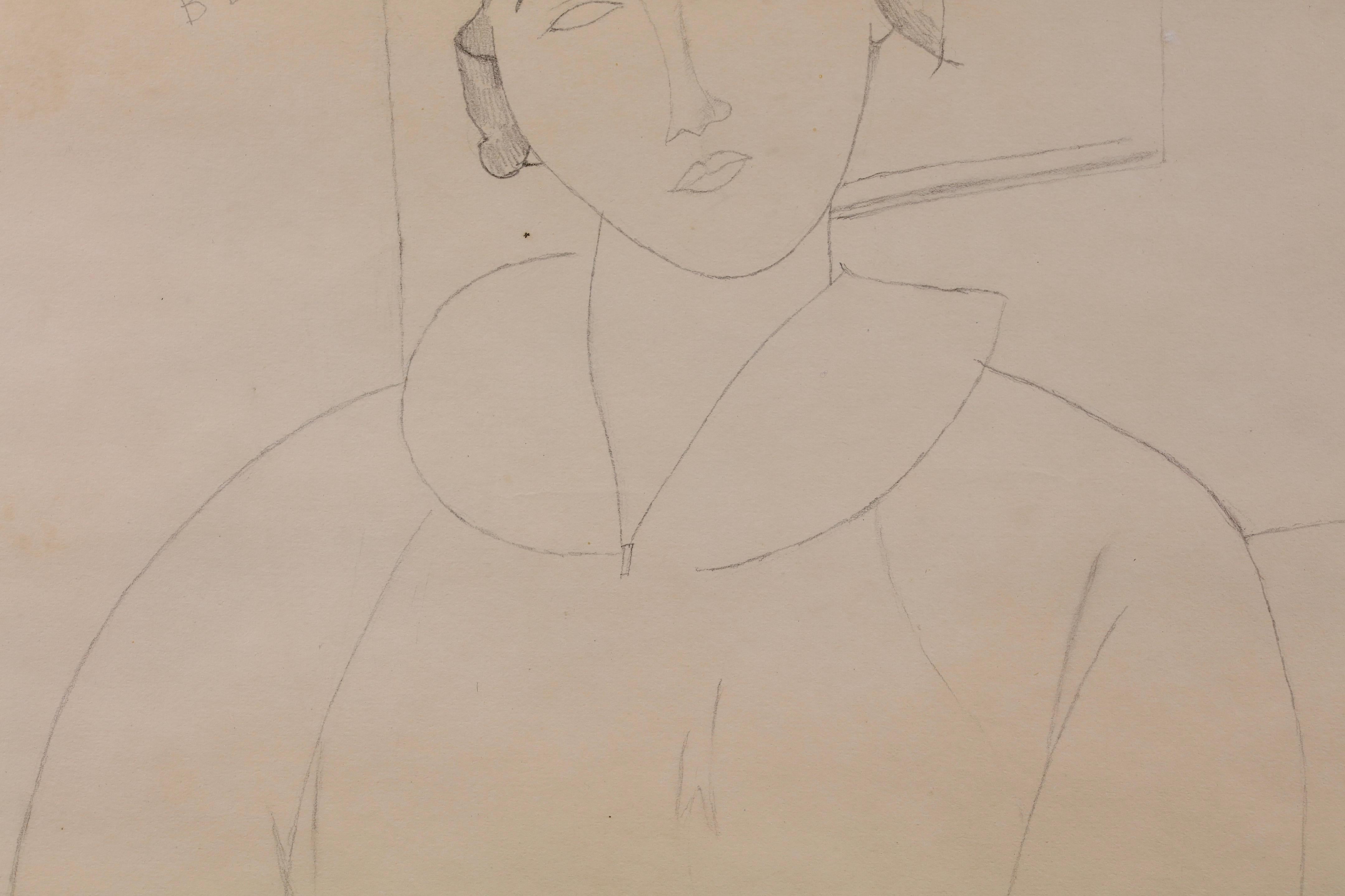 Retrato de Berthe Lipchitz - Retrato moderno Dibujo a lápiz - Amedeo Modigliani en venta 3