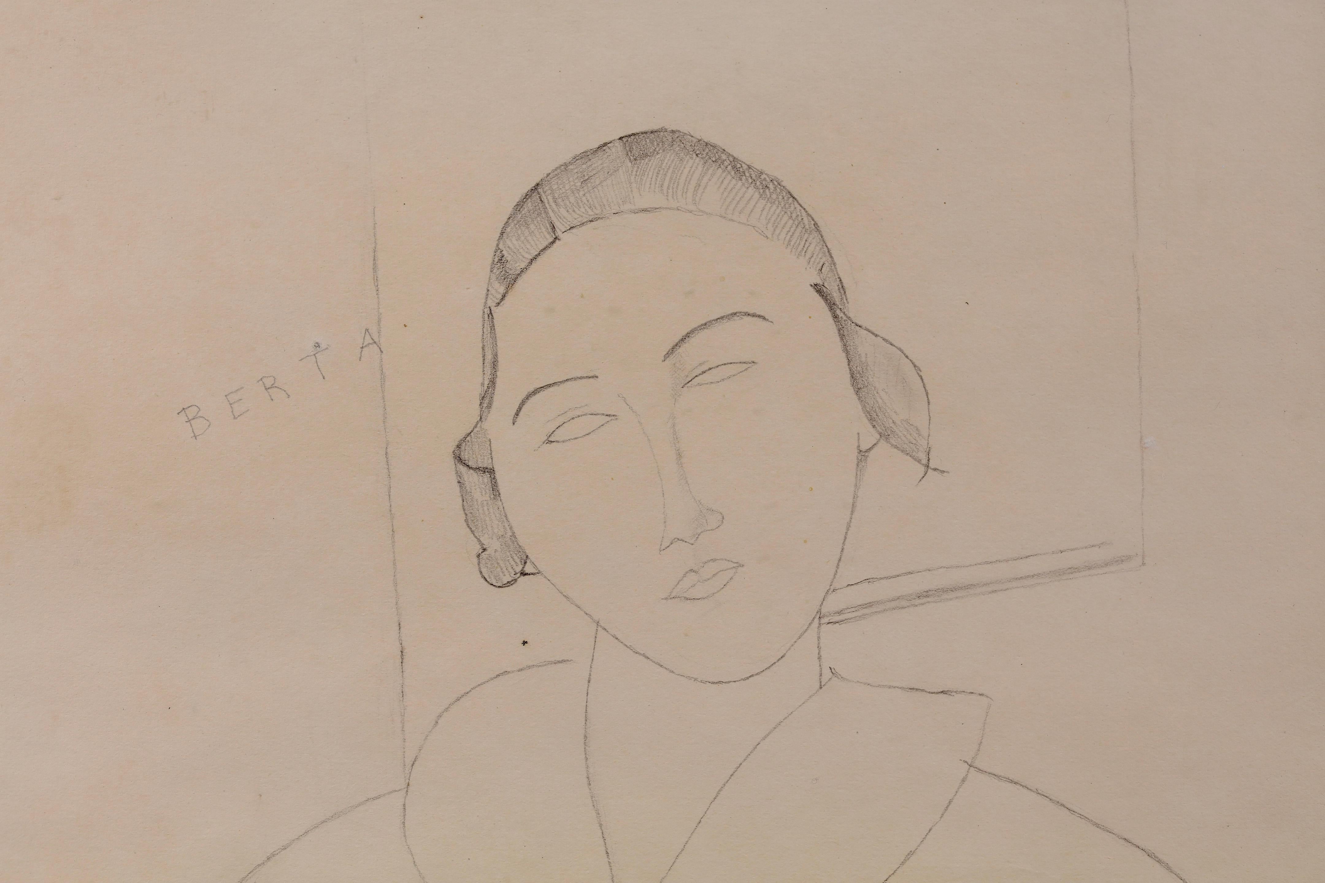 Retrato de Berthe Lipchitz - Retrato moderno Dibujo a lápiz - Amedeo Modigliani en venta 2