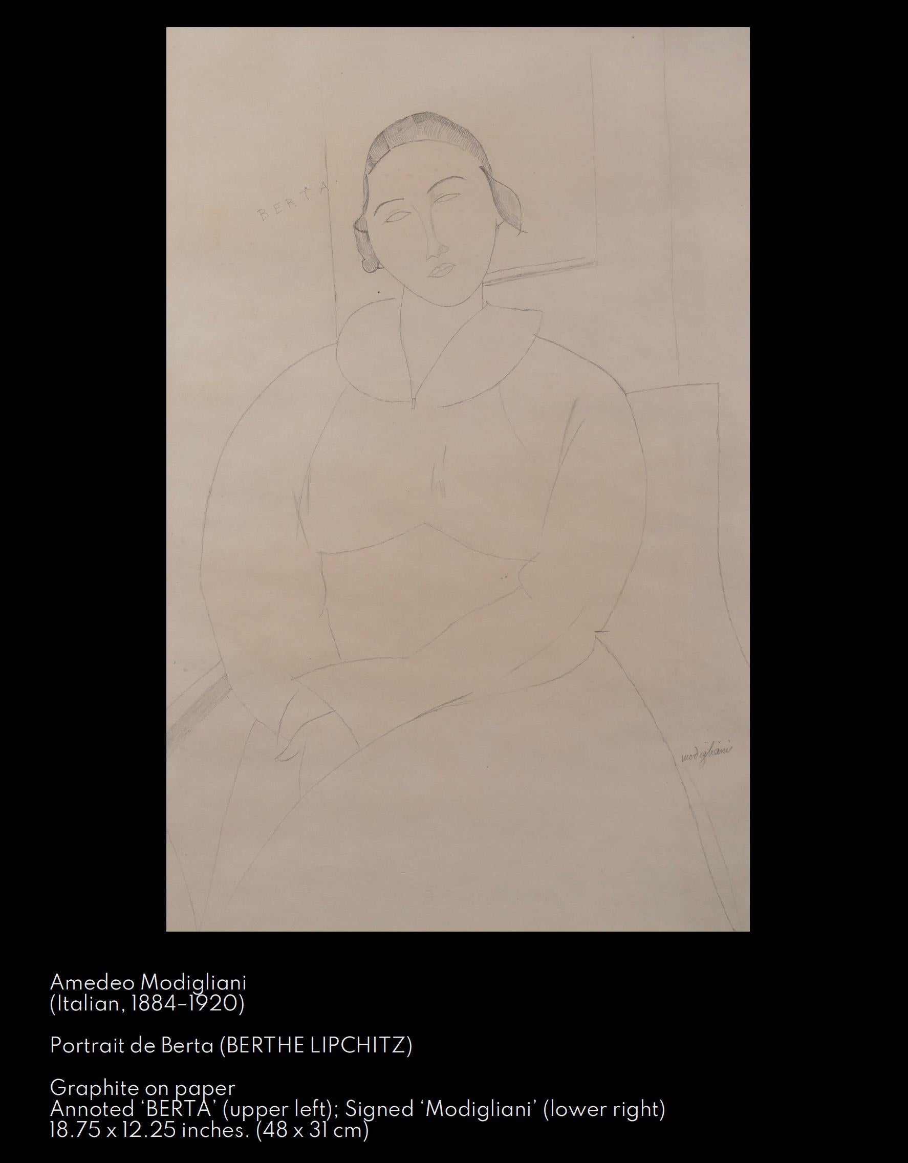 Retrato de Berthe Lipchitz - Retrato moderno Dibujo a lápiz - Amedeo Modigliani en venta 9