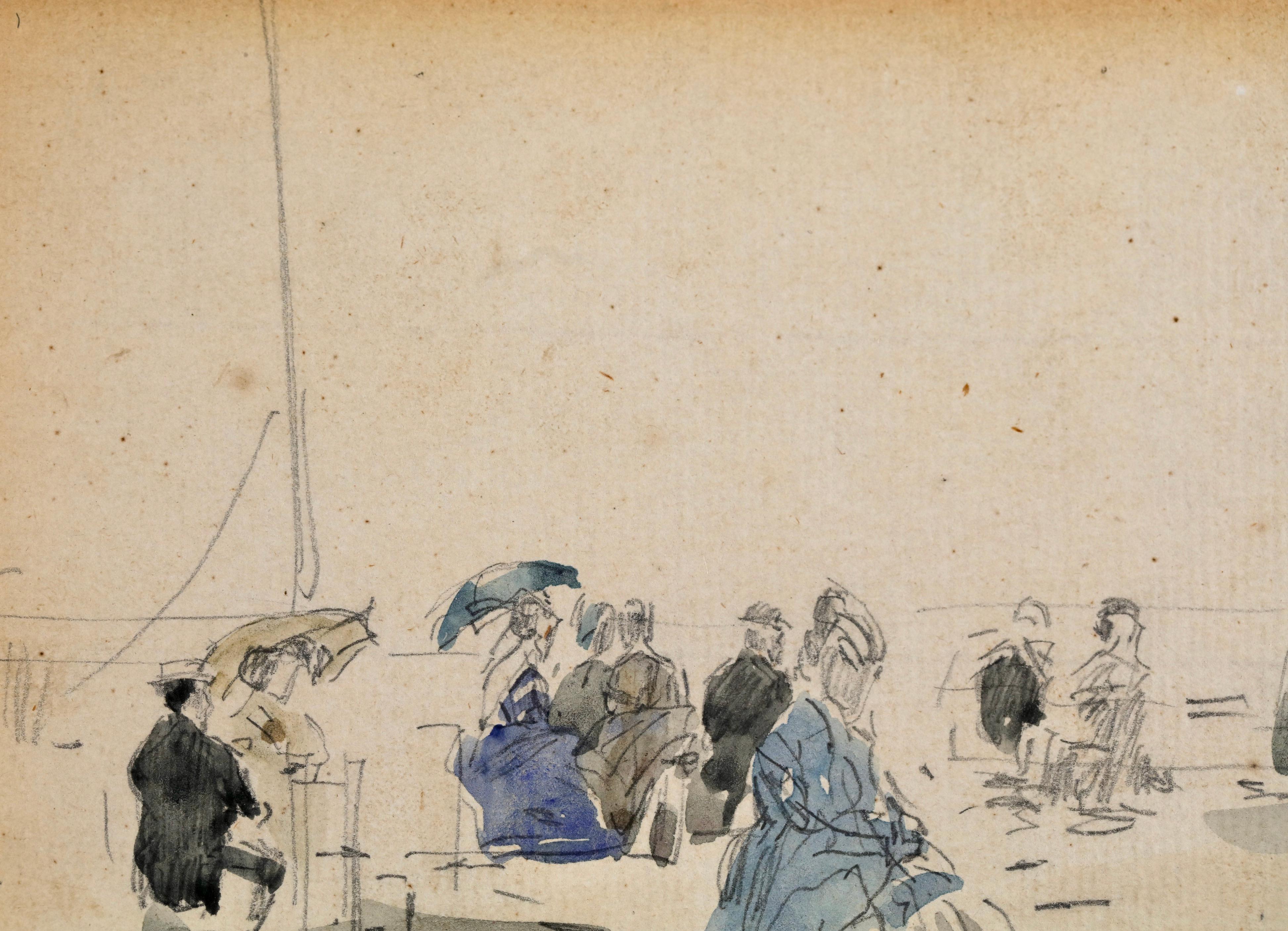 Crinolones sur la Plage - Impressionistisches figuratives Aquarell von Eugene Boudin im Angebot 4