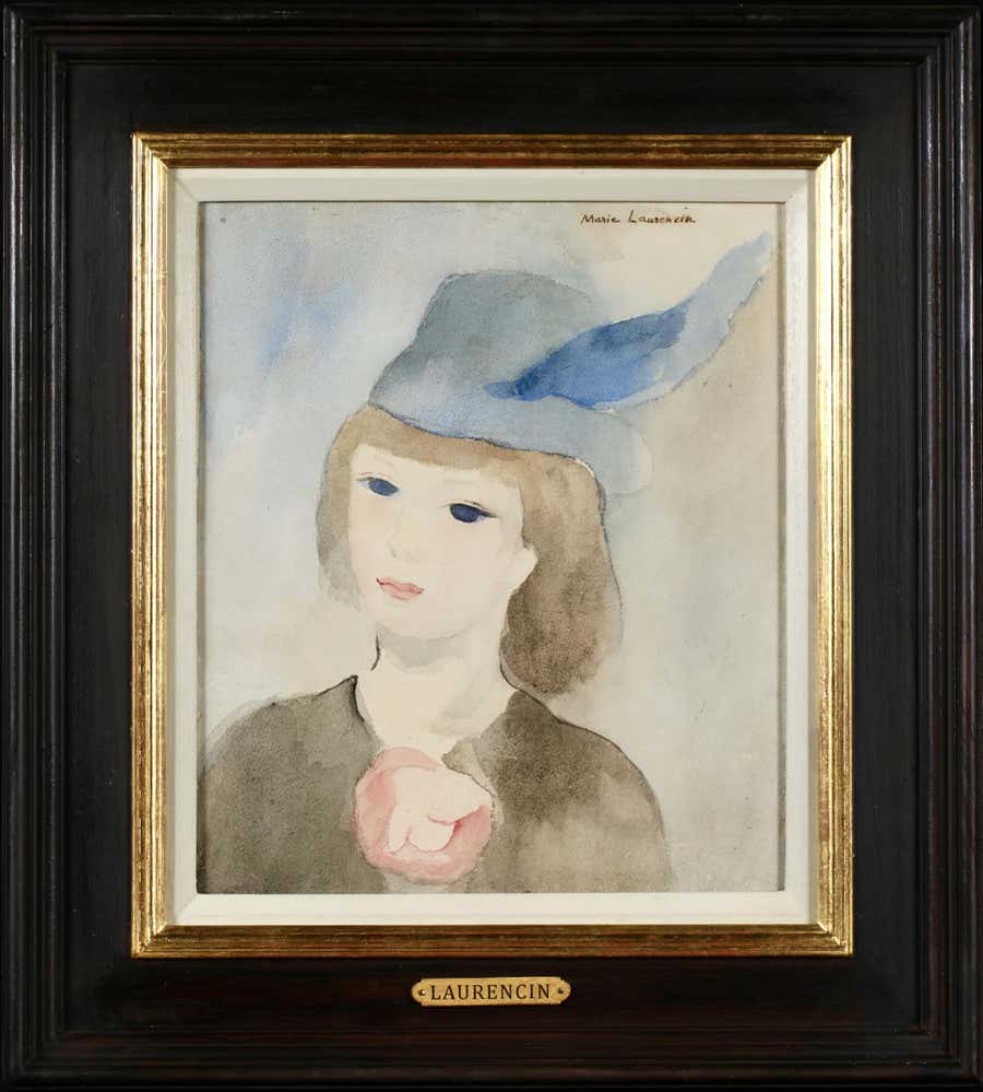 Jeune fille au chapeau - Cubist Watercolor Portrait by Marie Laurencin