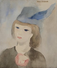 Jeune fille au chapeau - Portrait cubiste à l'aquarelle de Marie Laurencin