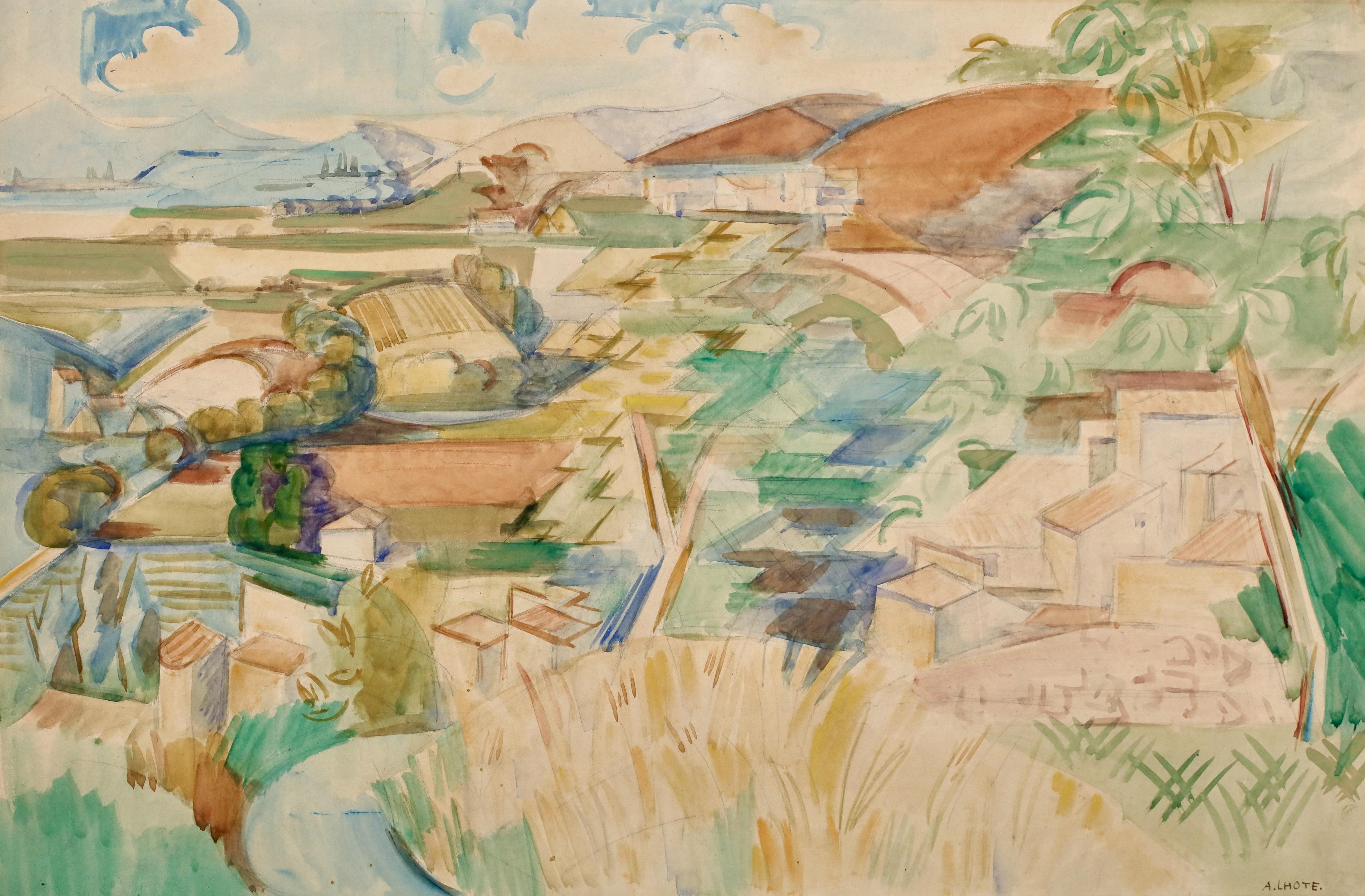 Mirmande - Vue de Cliousclat - Cubist Landscape Watercolor by Andre Lhote