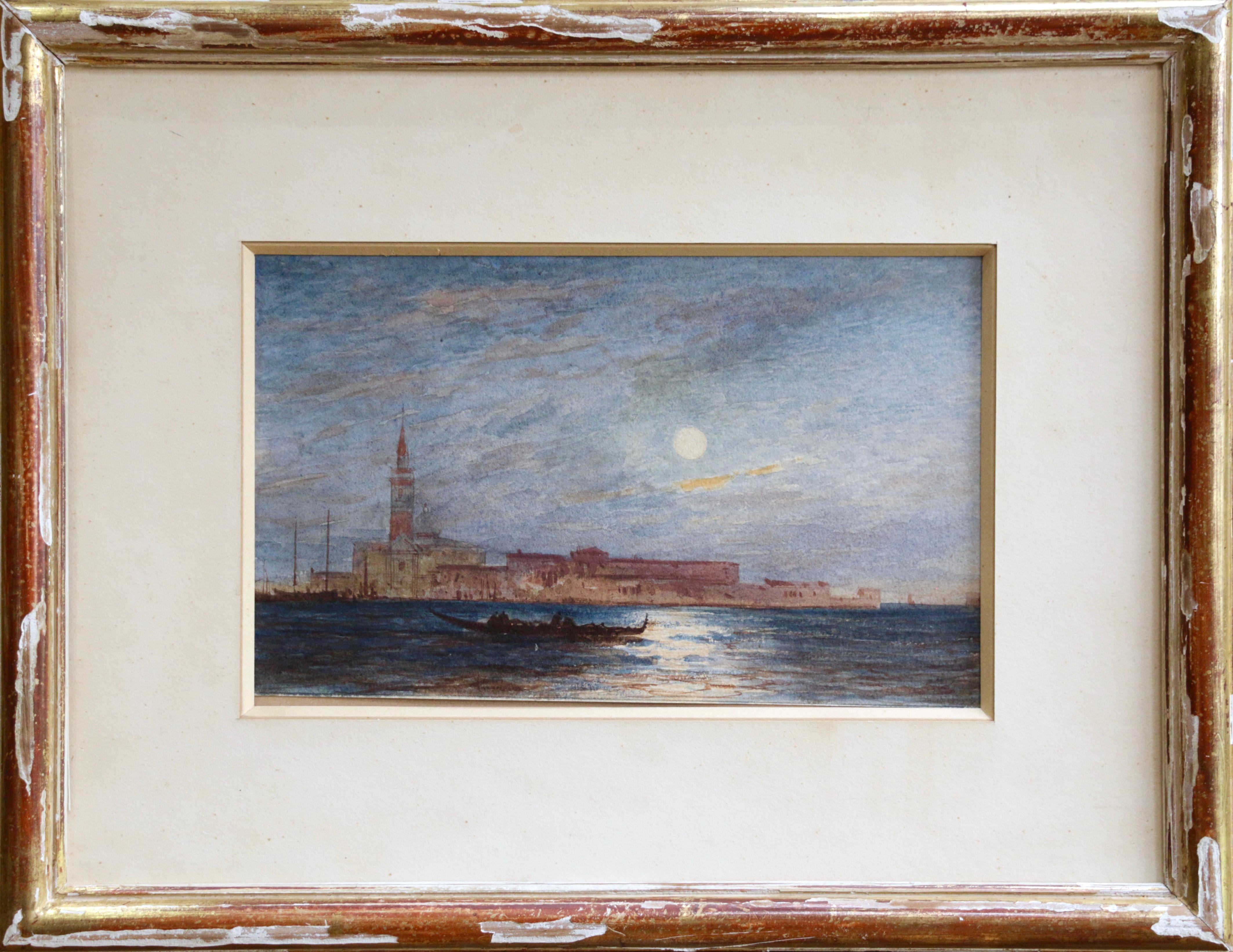 Venice - Moonlight - 19th Century Watercolour, Gondolas on Lagoon by Félix Ziem - Art by Felix Ziem