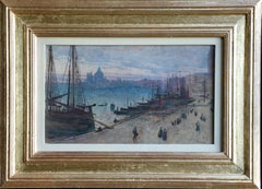 Venice- 19th Century Watercolour, Figures & Boats at Harbour by Frederick Walker