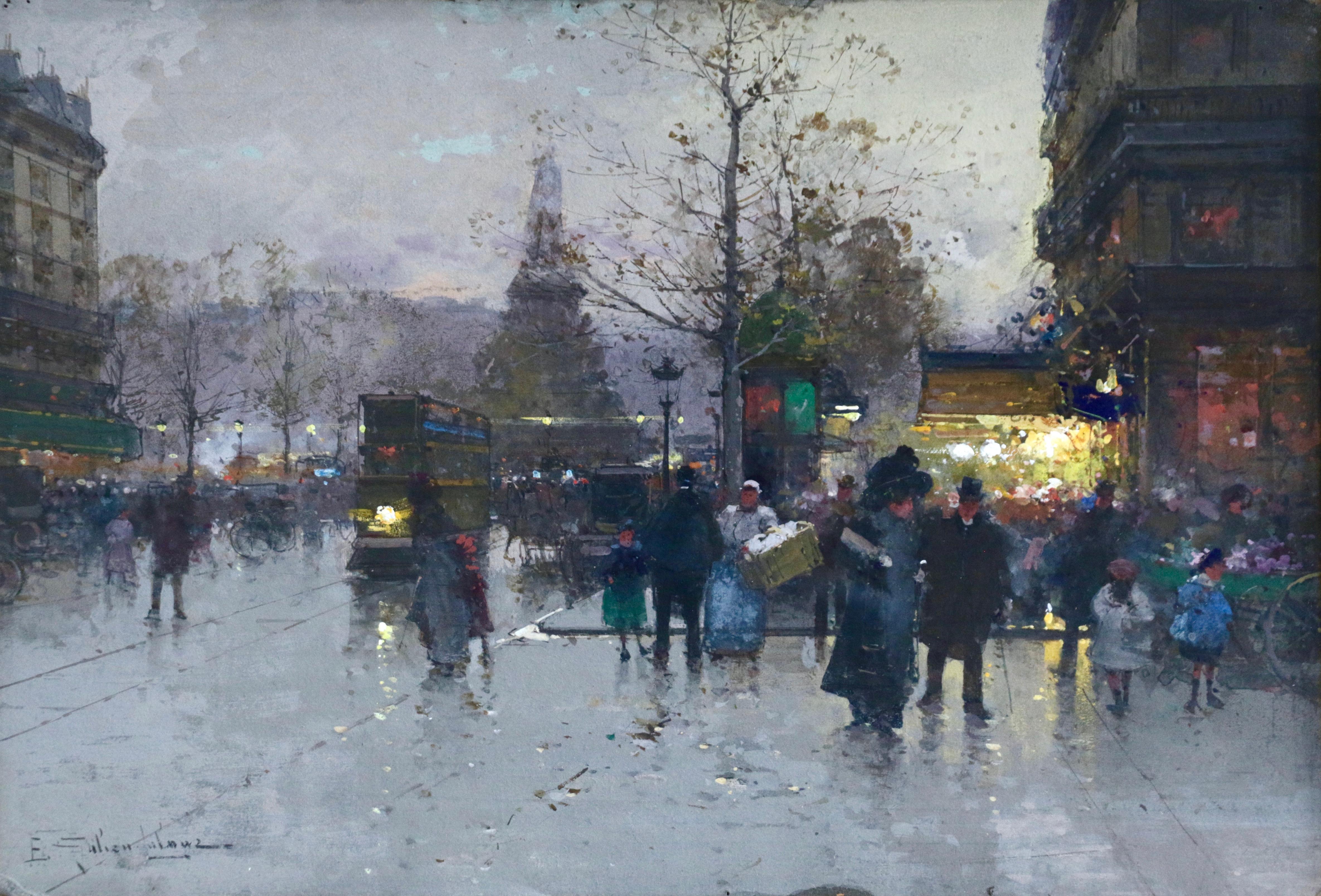 Eugene Galien-Laloue Landscape Art - Place de la Bastille - 19th Century Oil, Figures City Landscape by Galien-Laloue