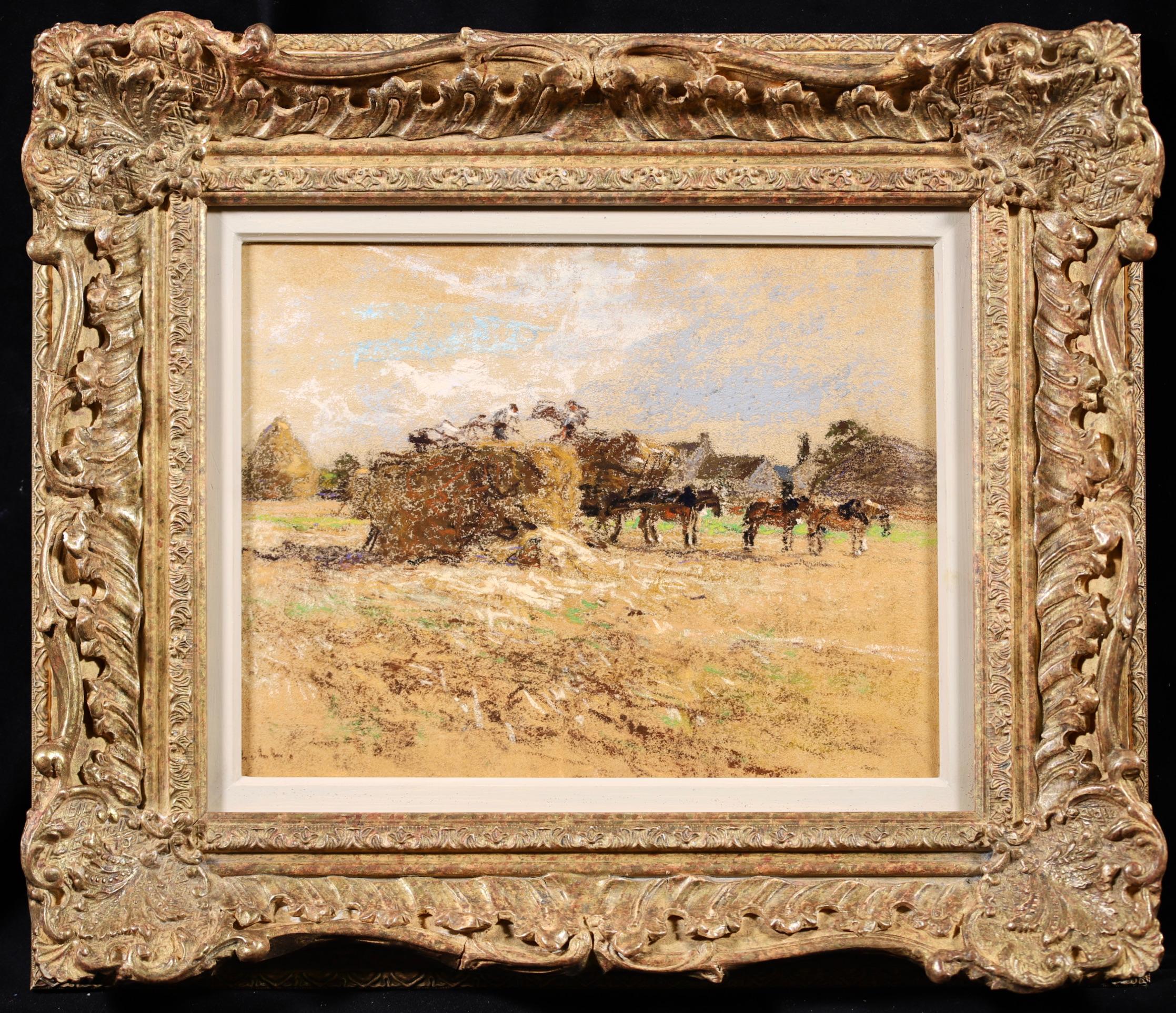 Haymaking - Messy, Seine-et-Marne - Figures & Horses in Landscape by Lhermitte