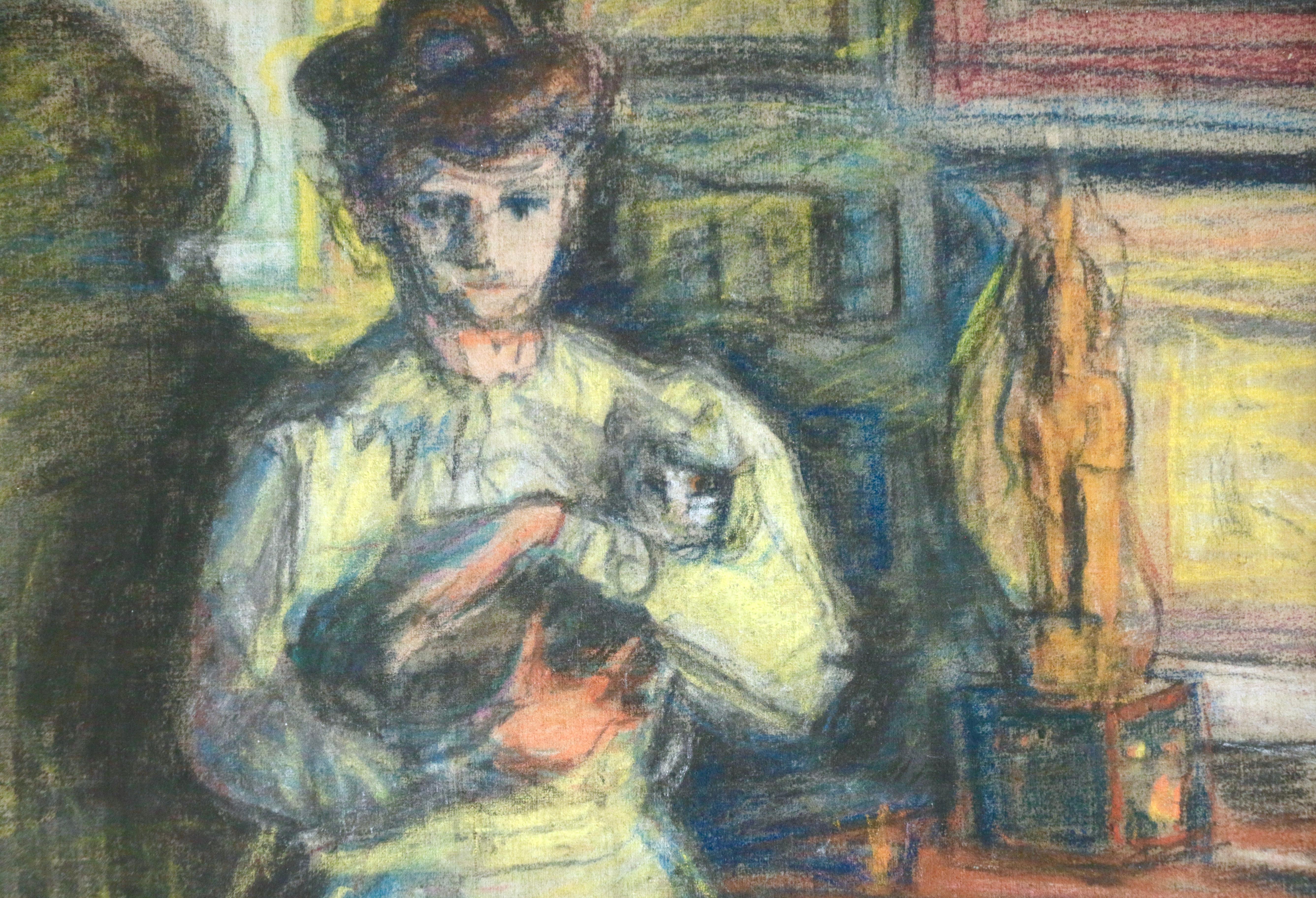 Young Girl with Cat - Impressionist Art by Achille-Émile Othon Friesz