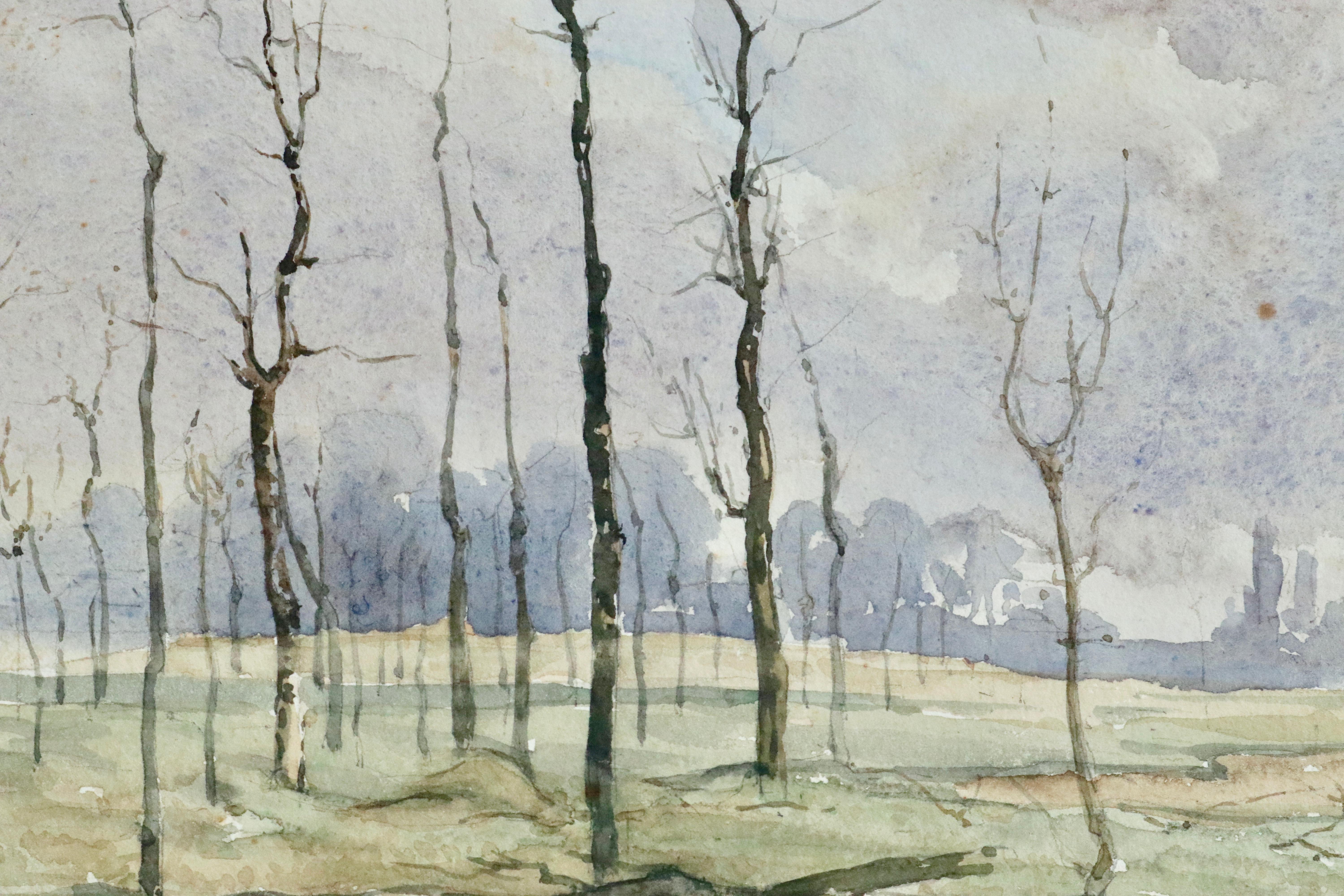 Hiver - Impressionist Watercolor, Trees in Winter Landscape by Henri Duhem 3