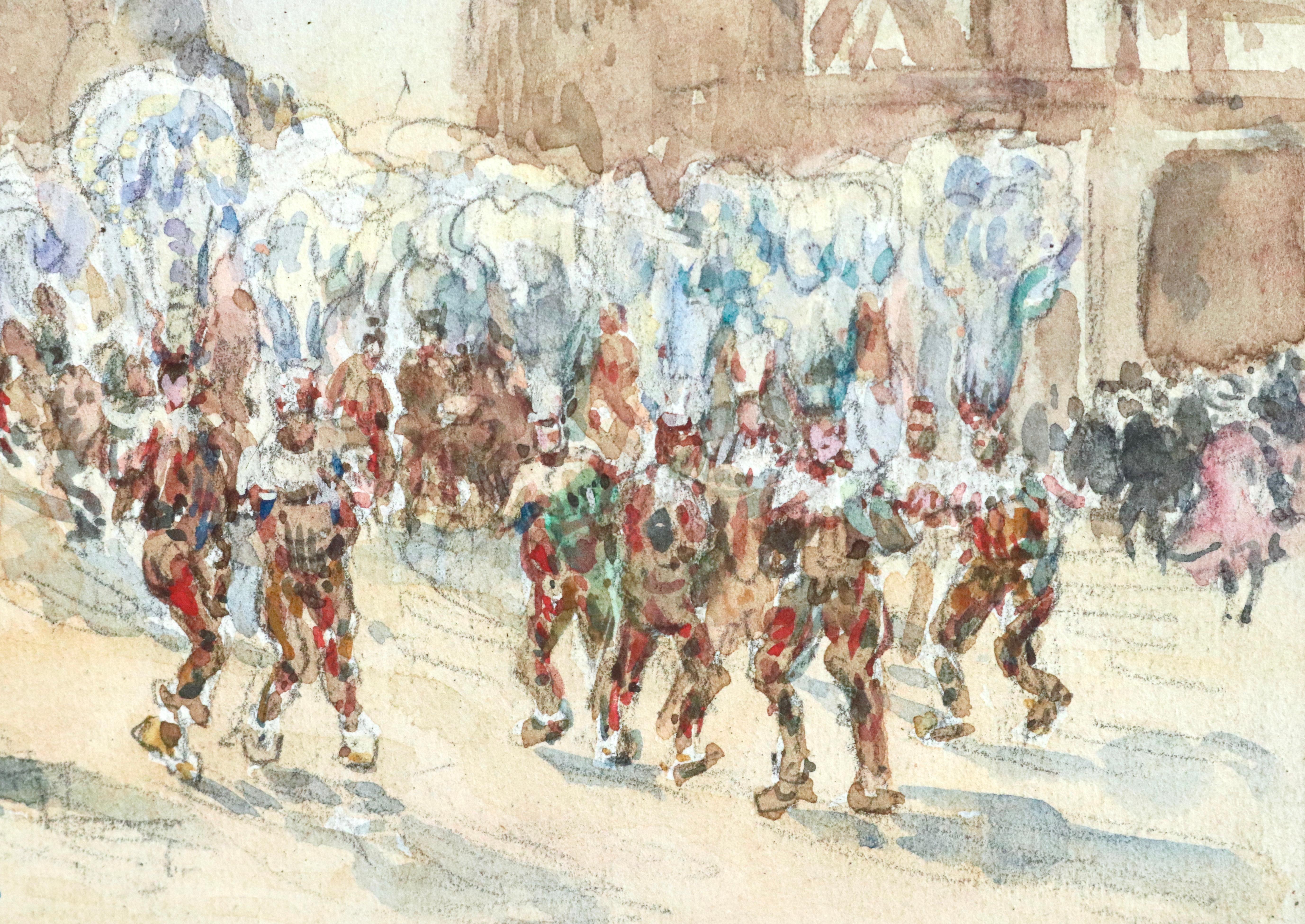 Französisches Karneval H Duhem von Gilles de Binche, 19. Jahrhundert, Aquarell, Figuren (Impressionismus), Painting, von Henri Duhem