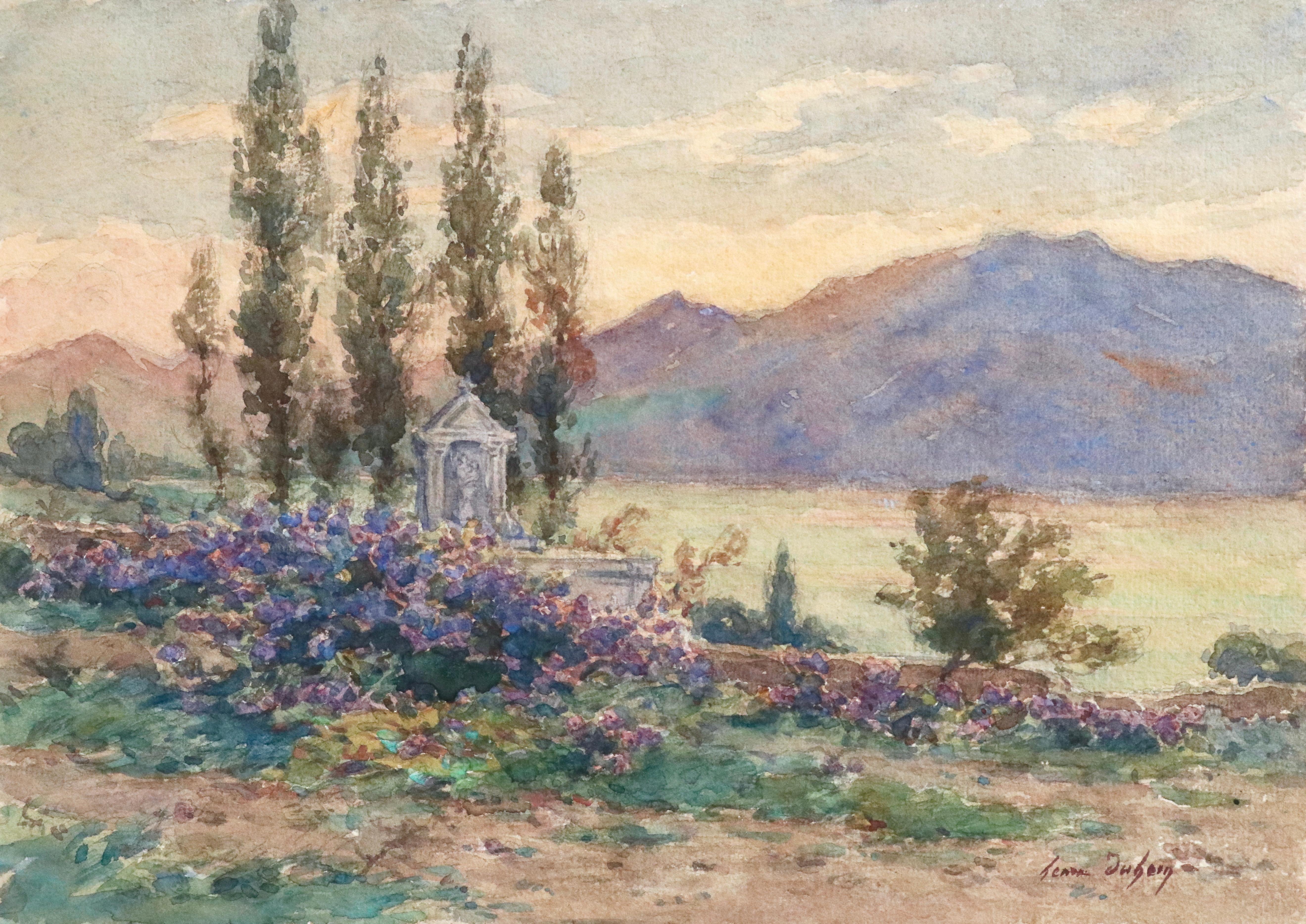 Près du Lac - 19th Century Watercolor, Mountain & Lake Landscape by Henri Duhem