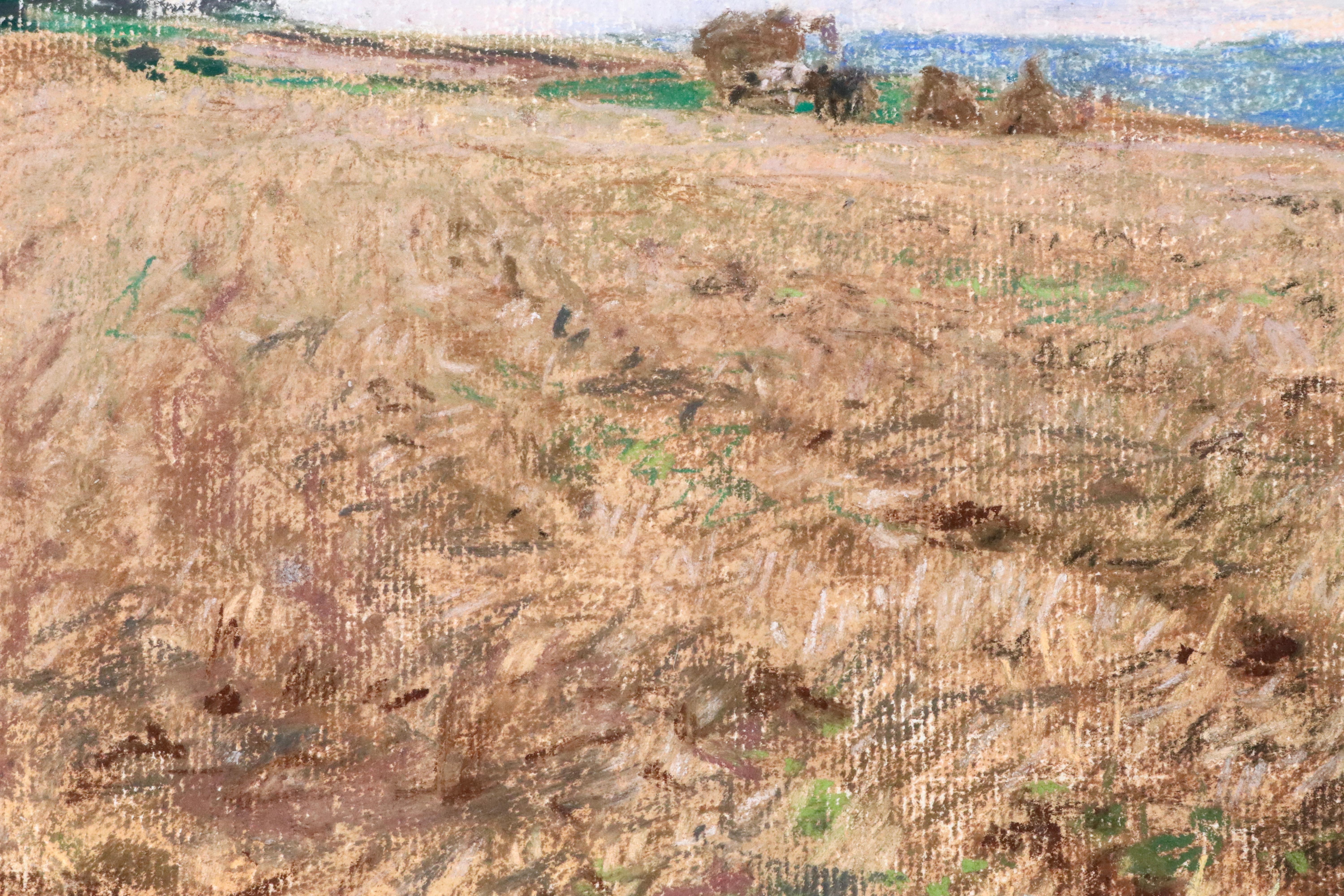 Harvesting - 19th Century Pastel, Worker in Field Landscape by L A Lhermitte - Barbizon School Art by Léon Augustin Lhermitte