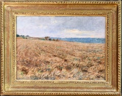 Harvesting - 19th Century Pastel, Worker in Field Landscape by L A Lhermitte