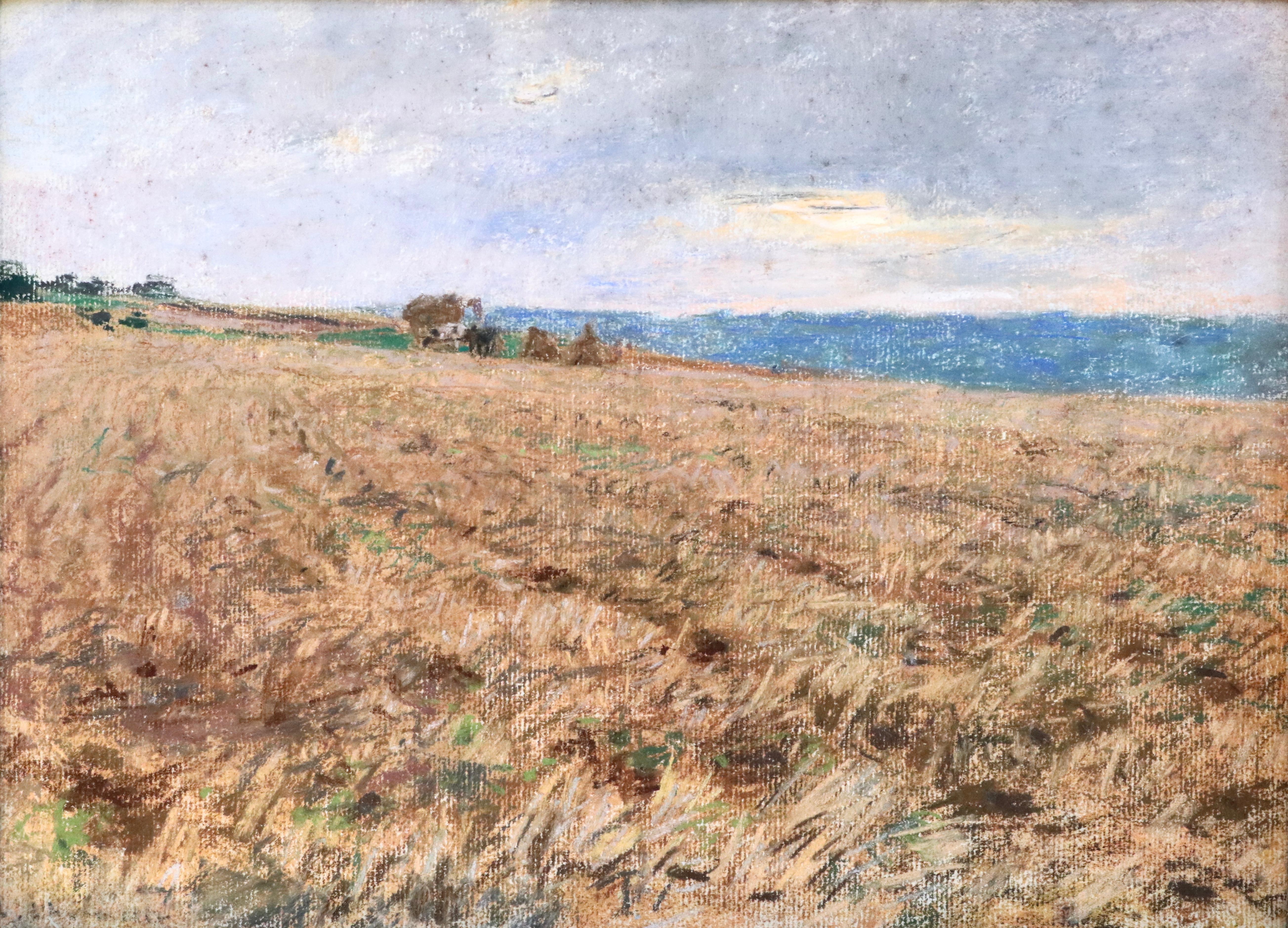 Harvesting - 19th Century Pastel, Worker in Field Landscape by L A Lhermitte - Art by Léon Augustin Lhermitte