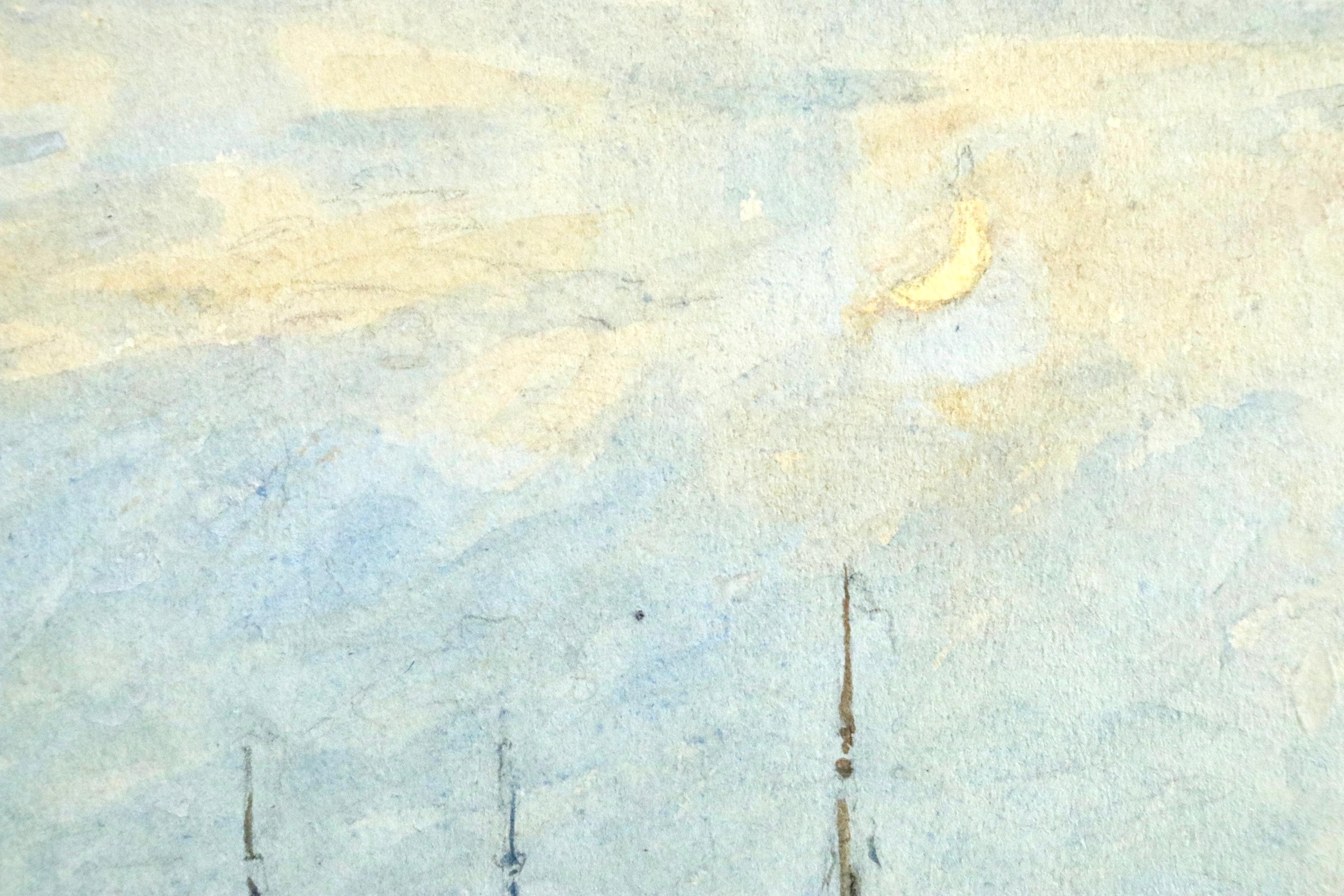 Watercolour on paper circa 1910 by Henri Duhem depicting figures on boats on the river, with a crescent moon in the sky. Signed lower left. This painting is not currently framed but a suitable frame can be sourced if required.

Descendant of an old