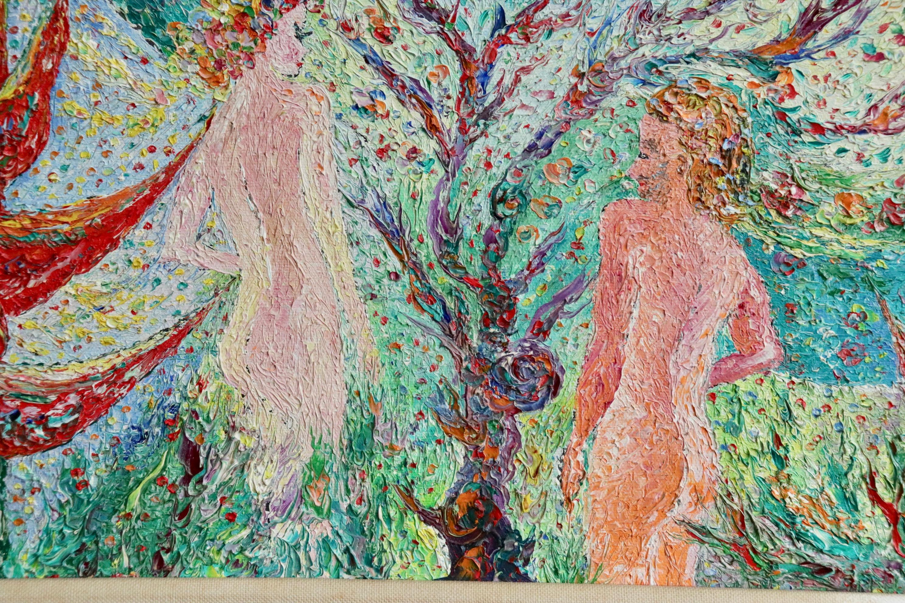 Adam & Eve - 20th Century Oil, Religious Figures in Landscape - Madeline Clavier - Expressionist Painting by Madeline Christine Clavier